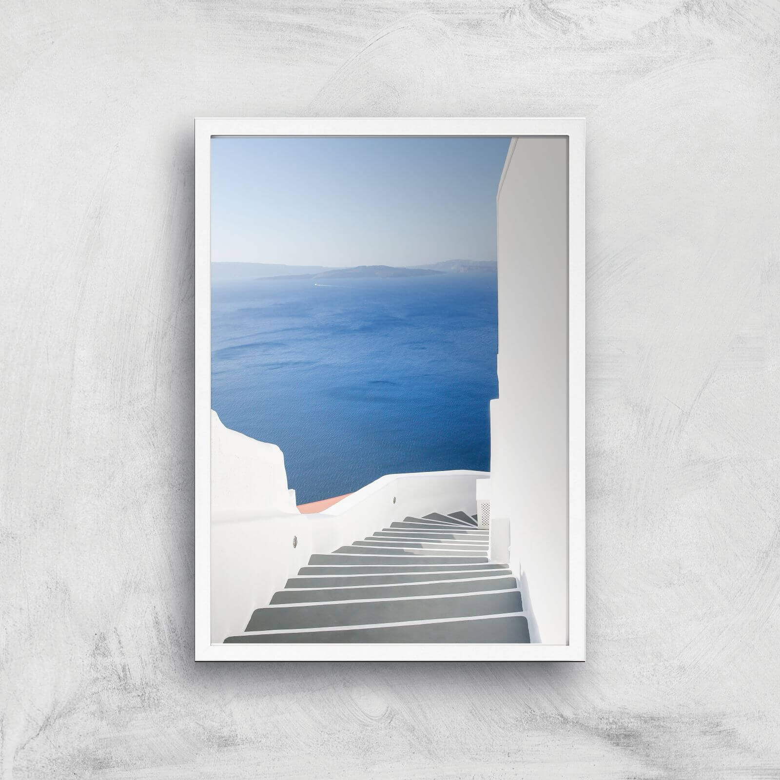 Santorini Steps Giclee Art Print - A3 - White Frame