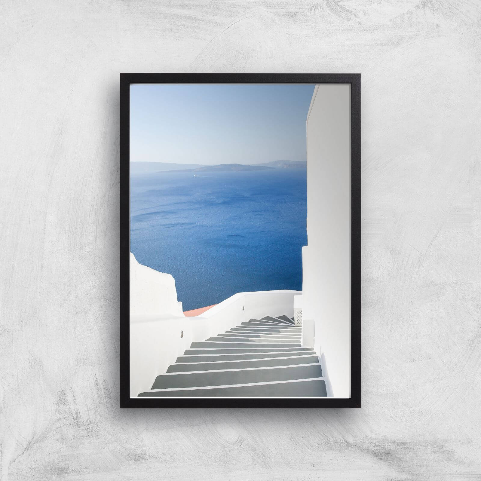 Santorini Steps Giclee Art Print - A3 - Black Frame