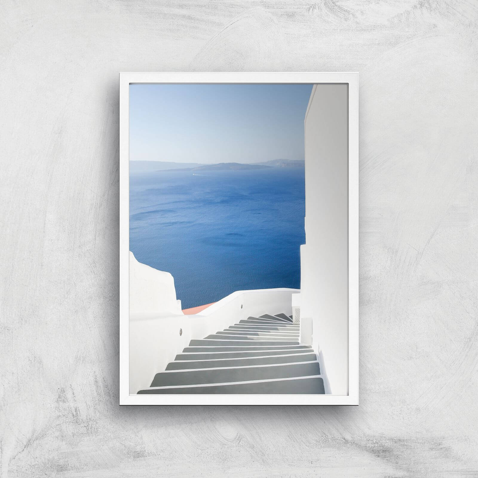 Santorini Steps Giclee Art Print - A2 - White Frame