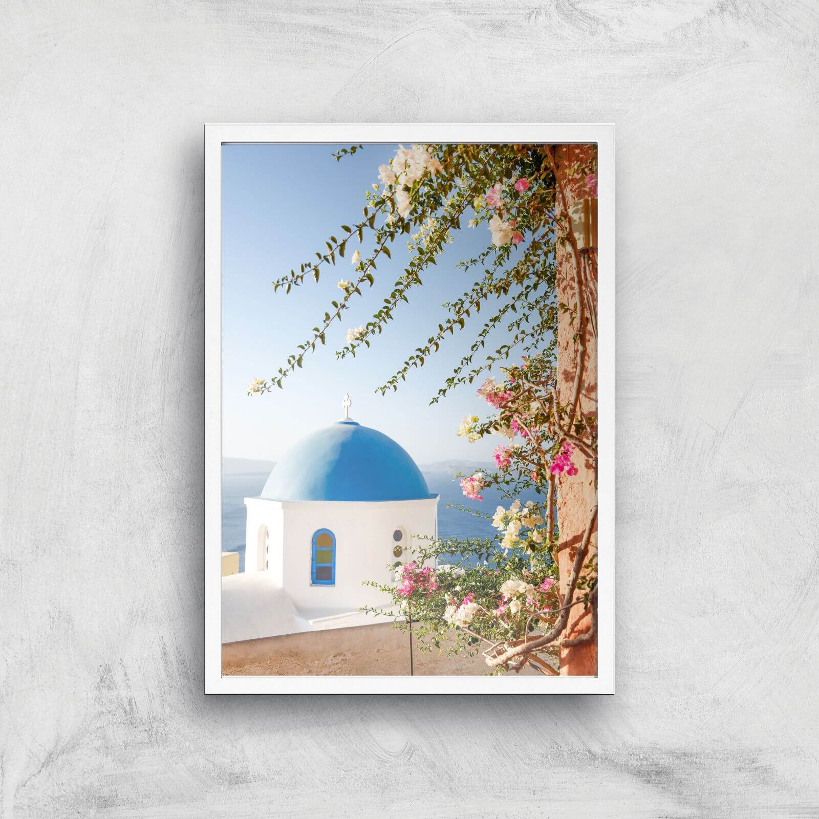 Santorini Flowers Giclee Art Print - A3 - White Frame