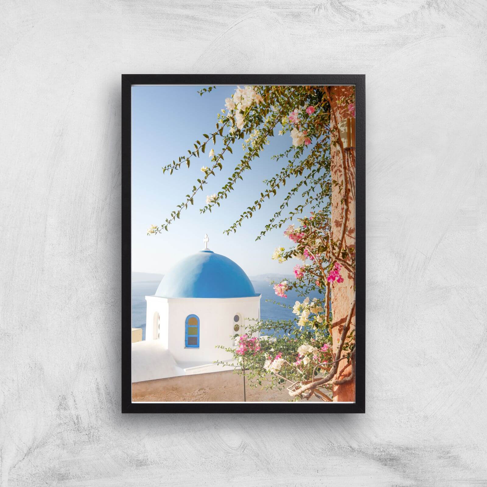 Santorini Flowers Giclee Art Print - A3 - Black Frame