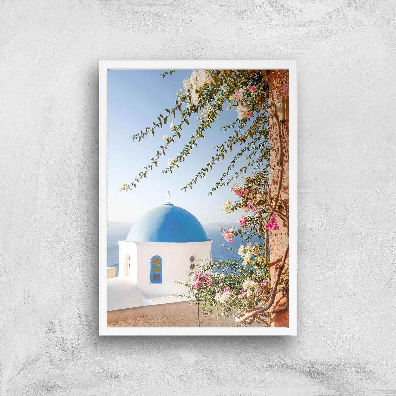 Santorini Flowers Giclee Art Print - A2 - White Frame