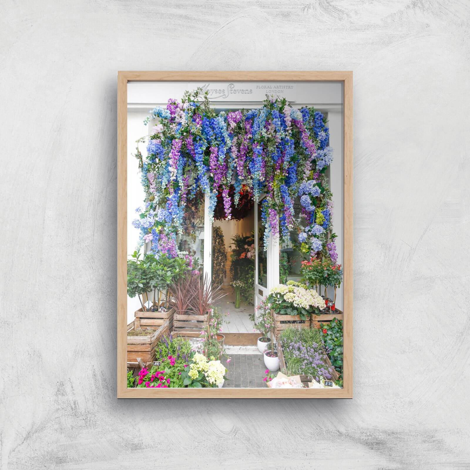 London Flower Shop Giclee Art Print - A4 - Wooden Frame