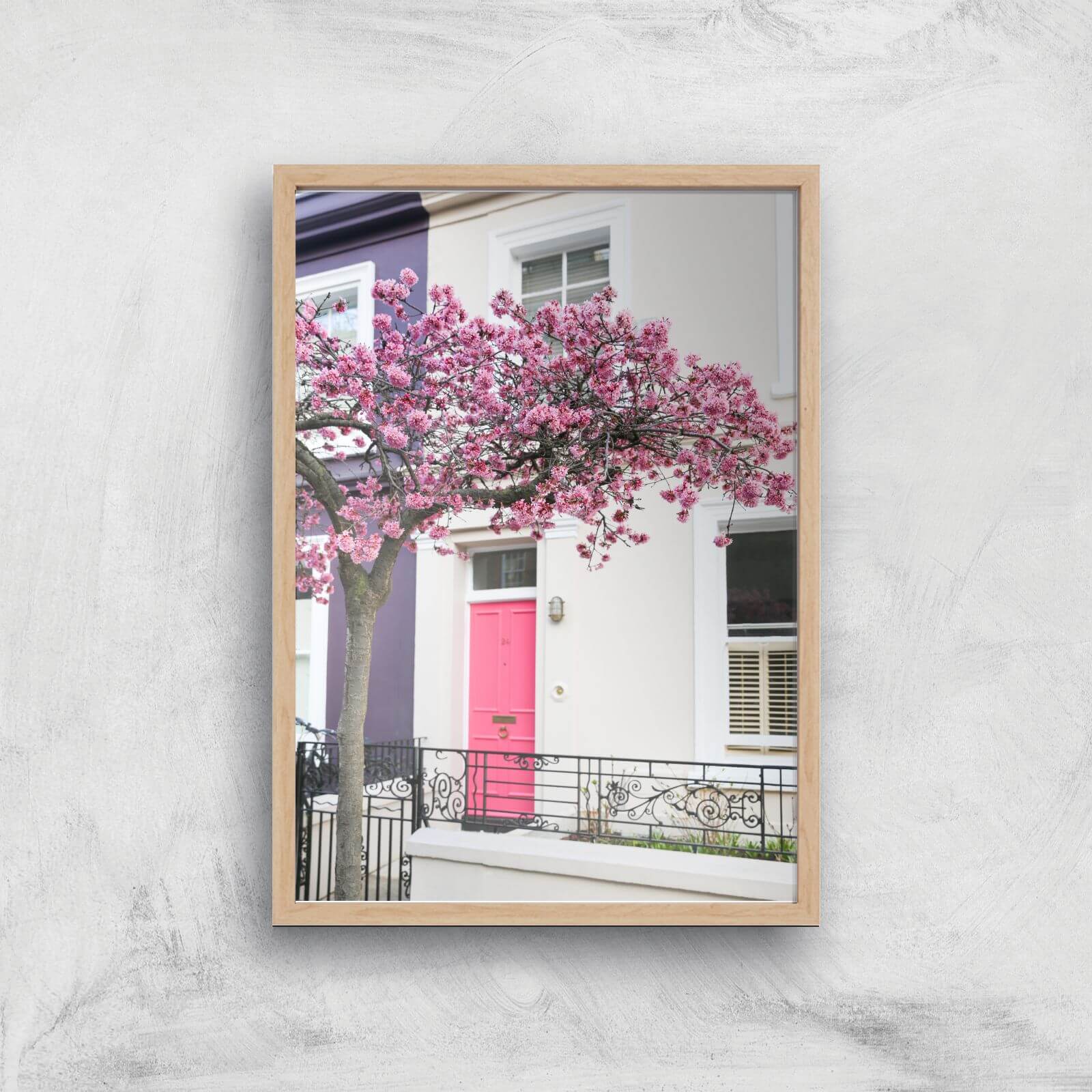 That's My House With The Pink Door Giclee Art Print - A3 - Wooden Frame