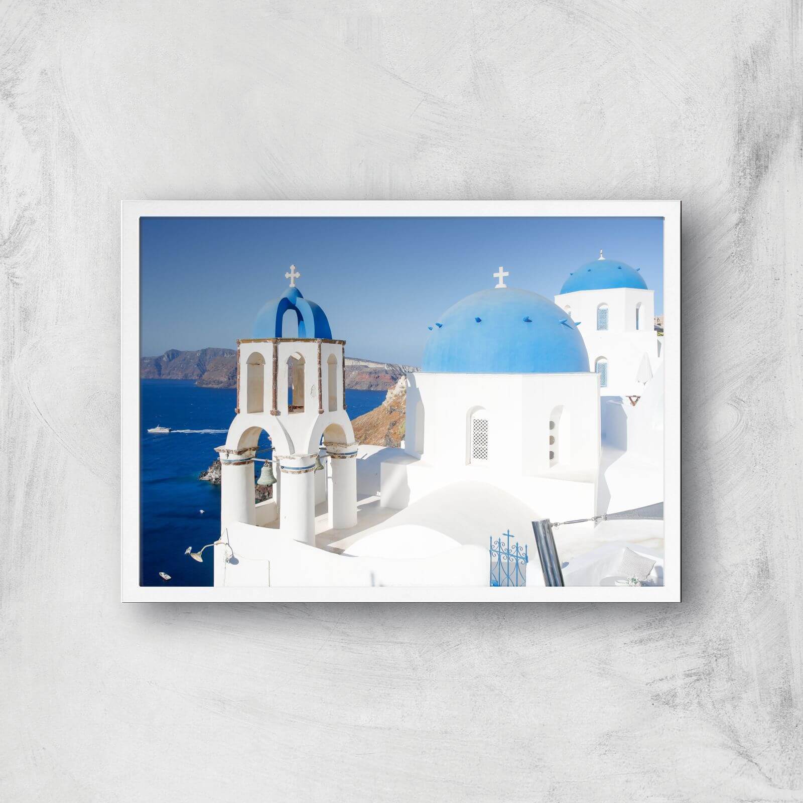 Santorini Heights Giclee Art Print - A2 - White Frame