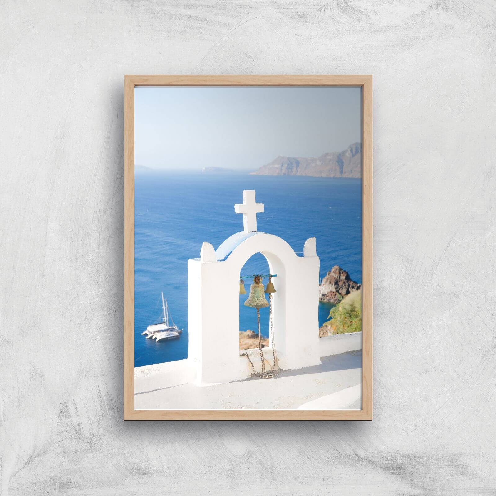 Santorini Ocean Giclee Art Print - A3 - Wooden Frame