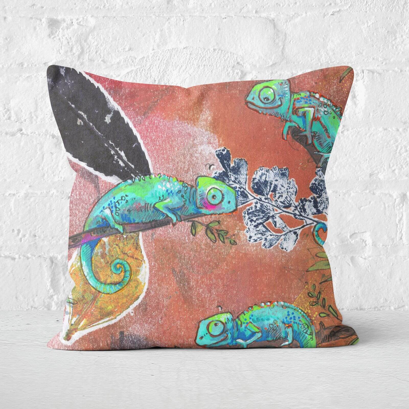 Snowtap Neon Gouache Chameleons Square Cushion - 40x40cm - Soft Touch