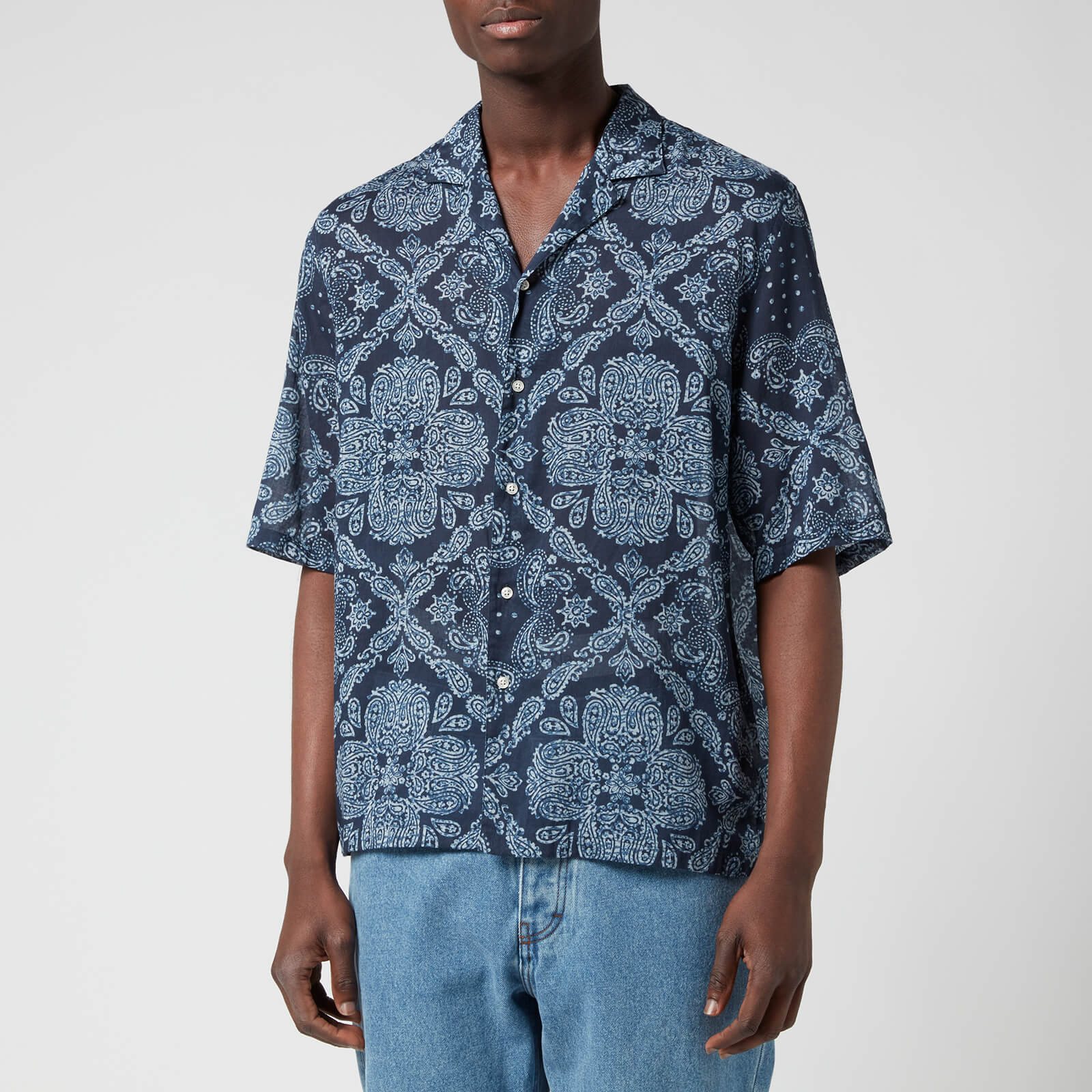 Officine Générale Men's Eren Bandana Short Sleeve Shirt - Navy/White - S