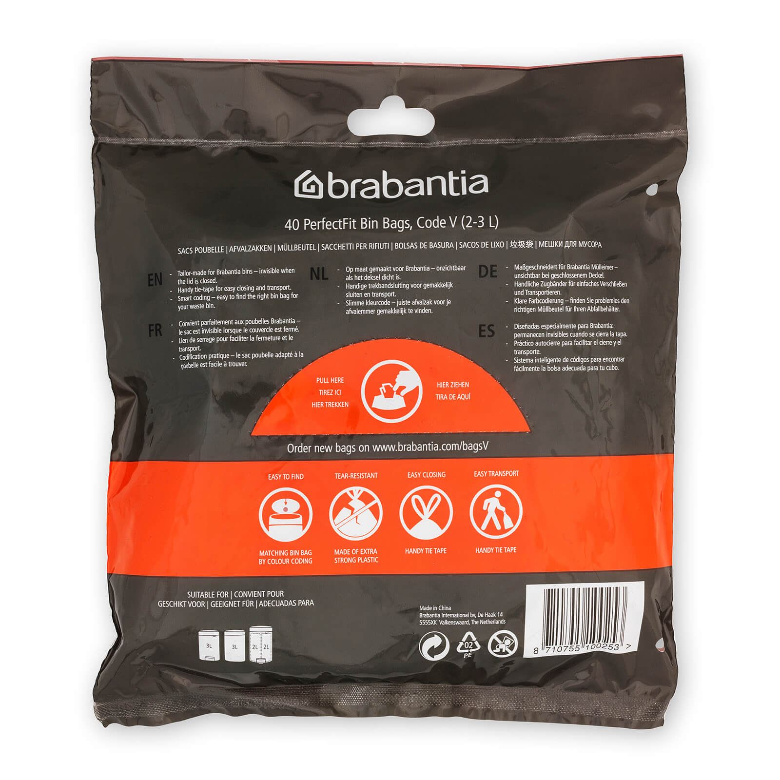 brabantia perfectfit dispenser bags - pack v - 2-3l (40 pack)