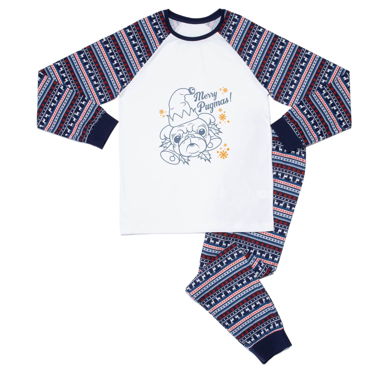 Merry Pugmas Dog Lover Unisex Pyjama Set - Blue White Pattern - XS - Blue White Pattern
