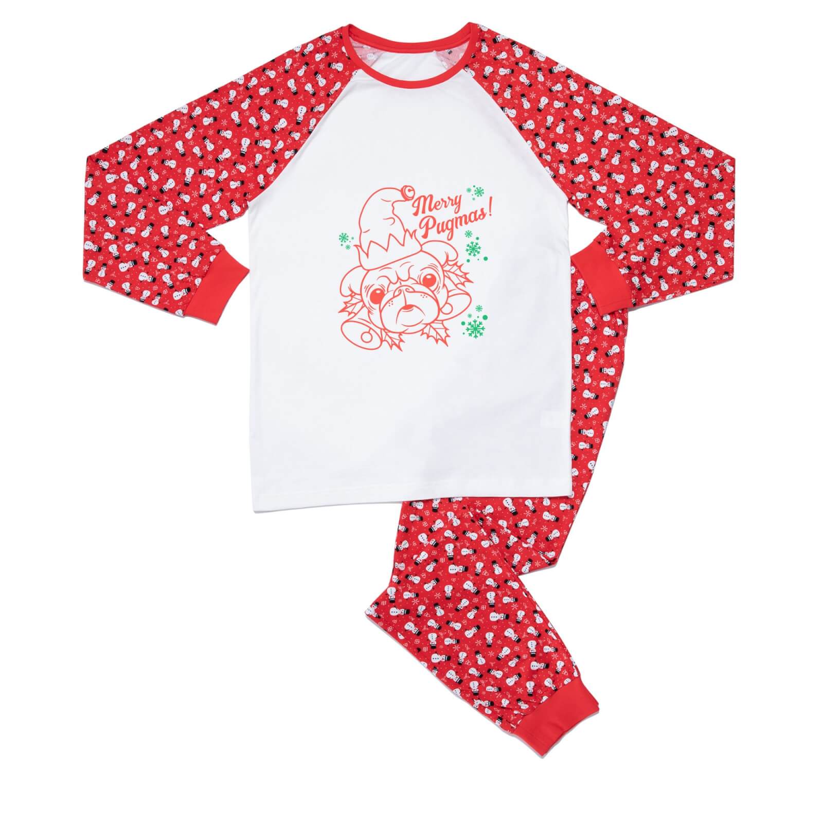 Festive Merry Pugmas Unisex Pyjama Set - Red White Pattern - XS - Red White Pattern