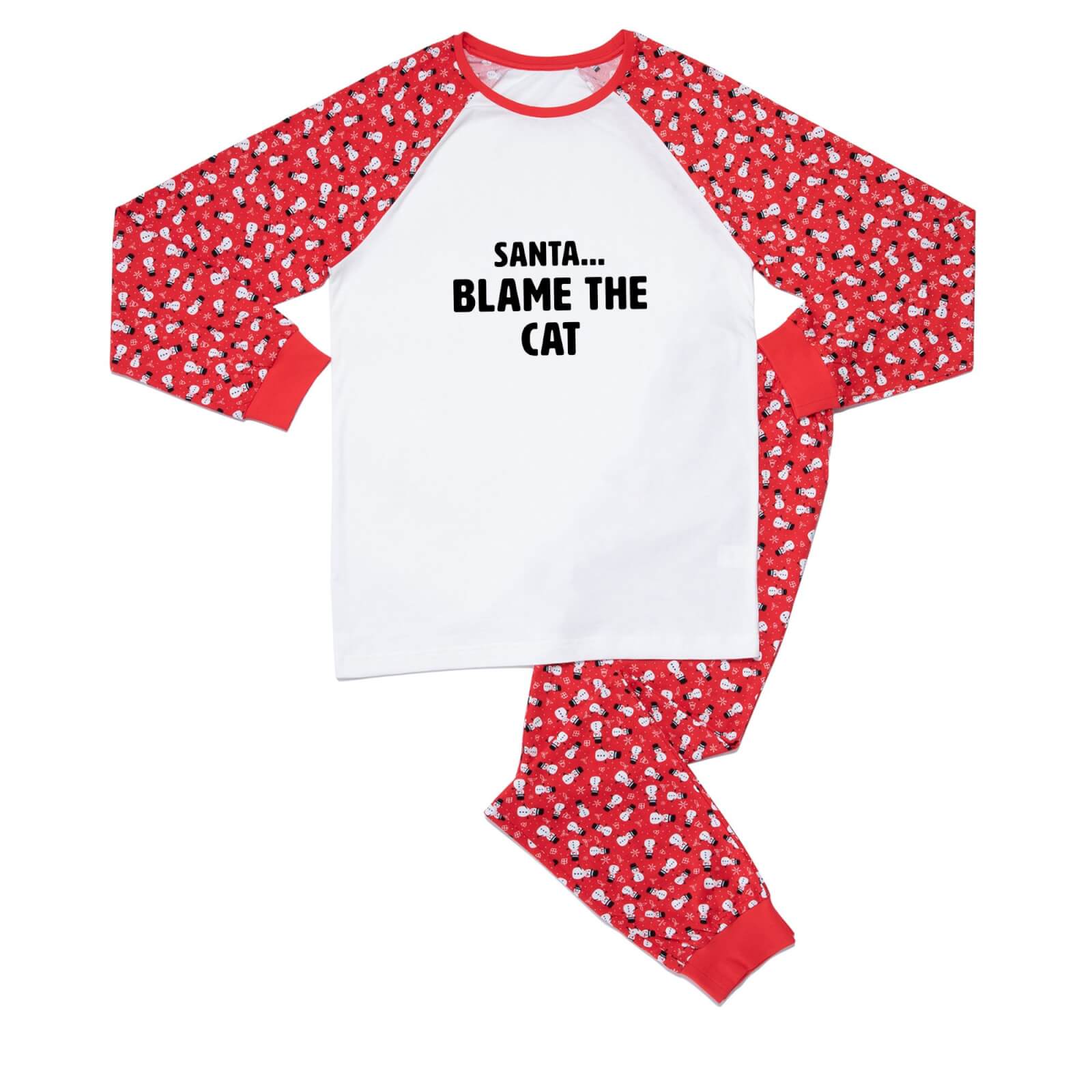 Santa...Blame Blame The Cat Unisex Pyjama Set - Red White Pattern - XS - Red White Pattern