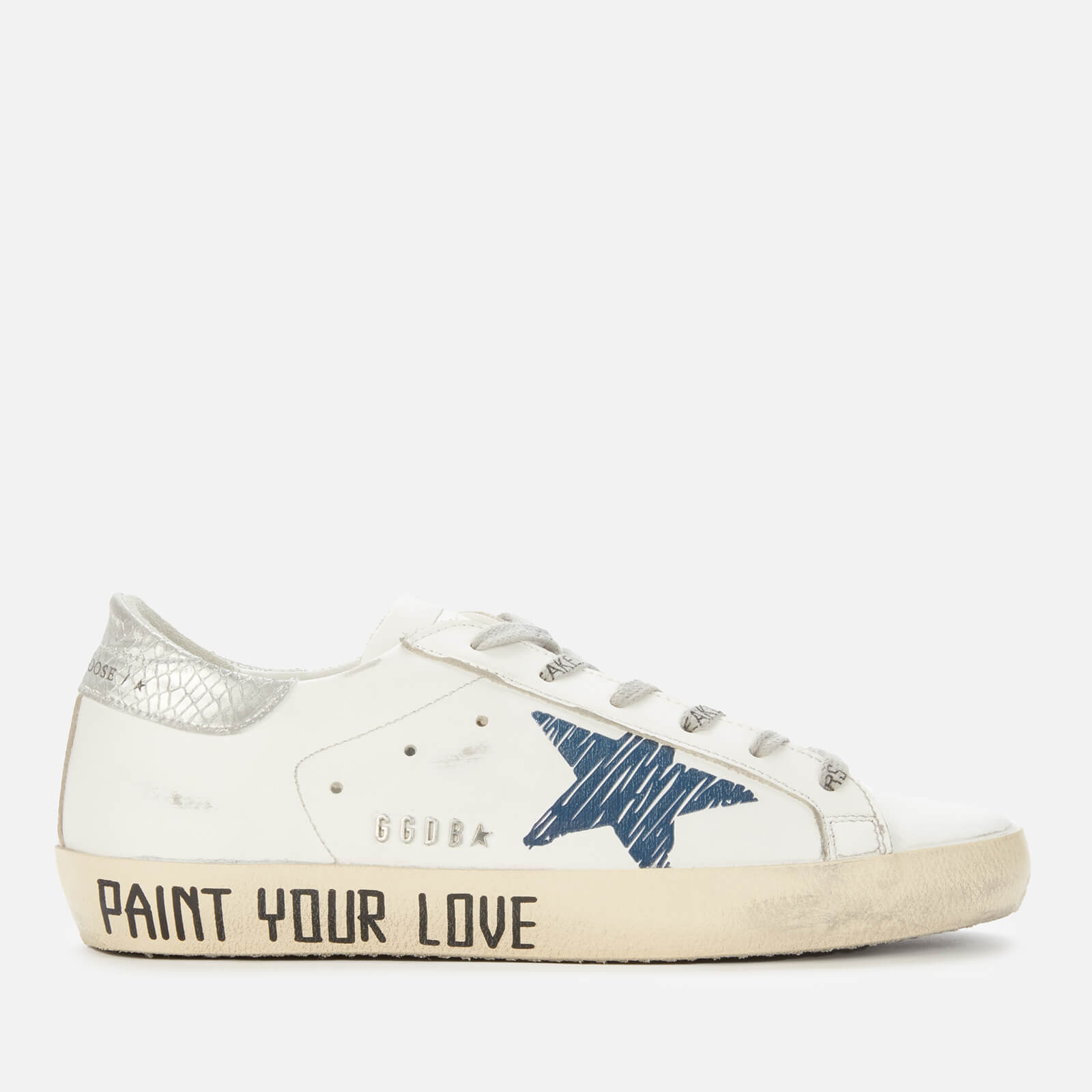 Golden Goose Deluxe Brand Women's Superstar Leather Trainers - White/Nigth Blue/Silver - UK 3