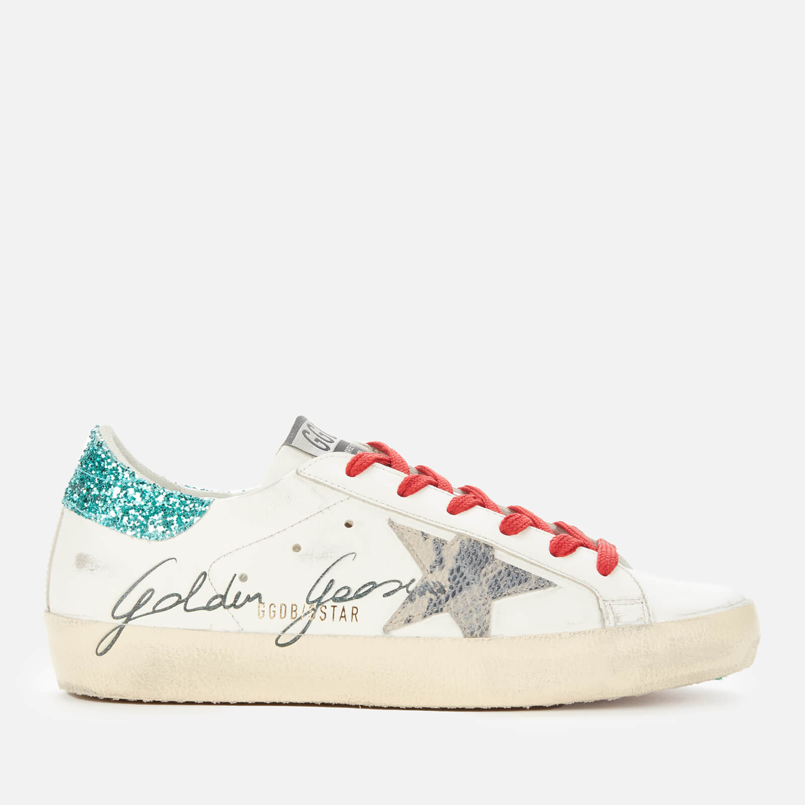 Golden Goose Deluxe Brand Women's Superstar Leather Trainers - White/Beige Grey Python/Aquamarine - UK 3