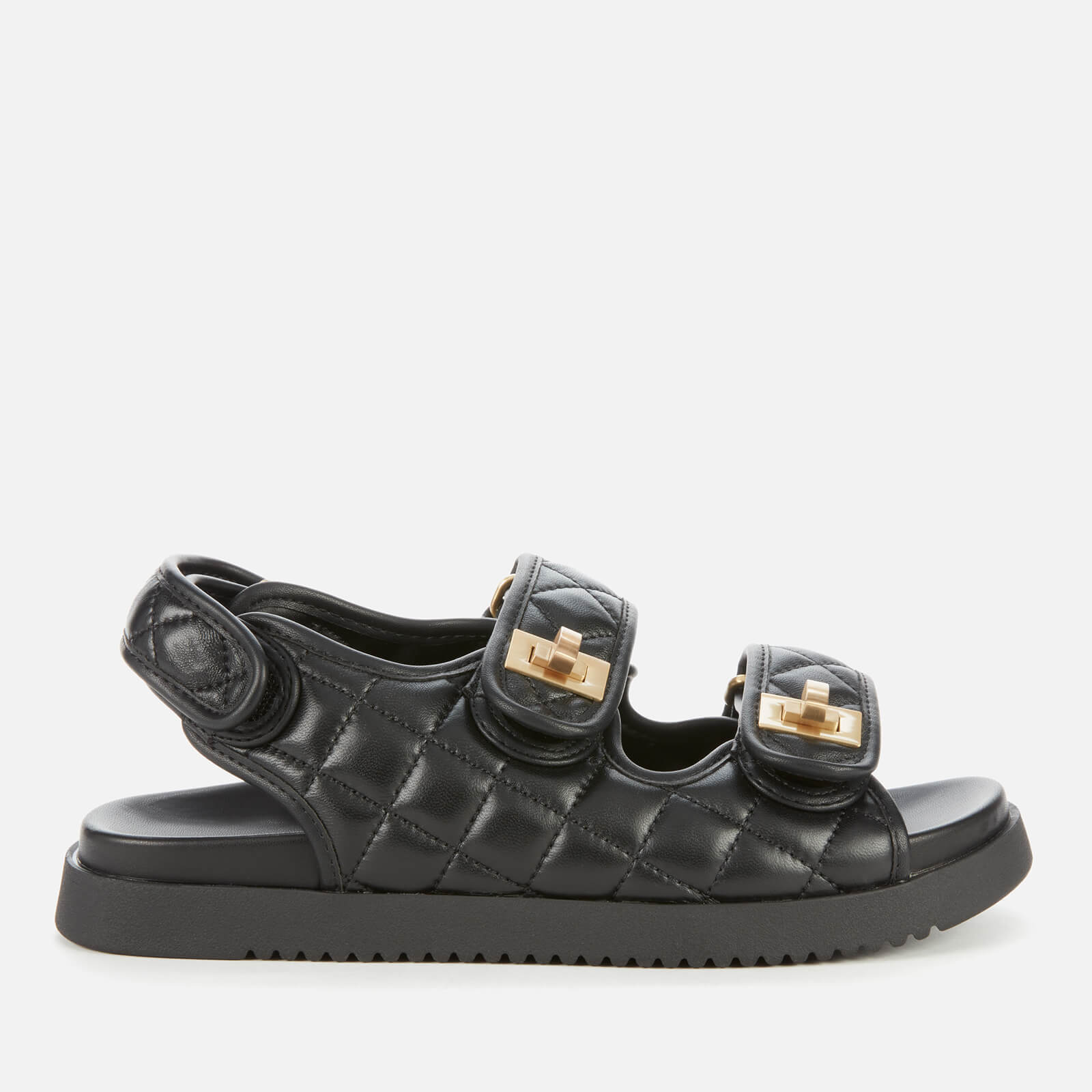 Dune Women’s Lockstock Leather Double Strap Sandals - Black