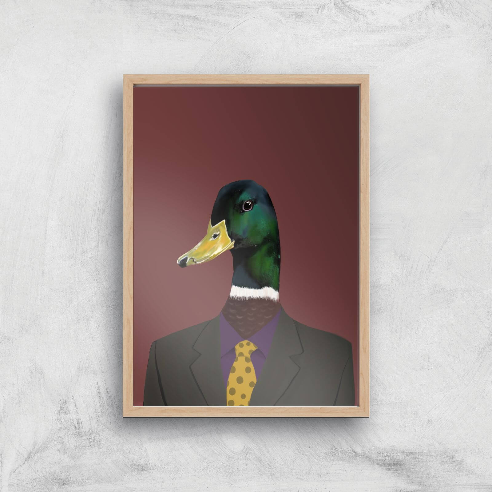 Duck In Suit Giclee Art Print - A4 - Wooden Frame