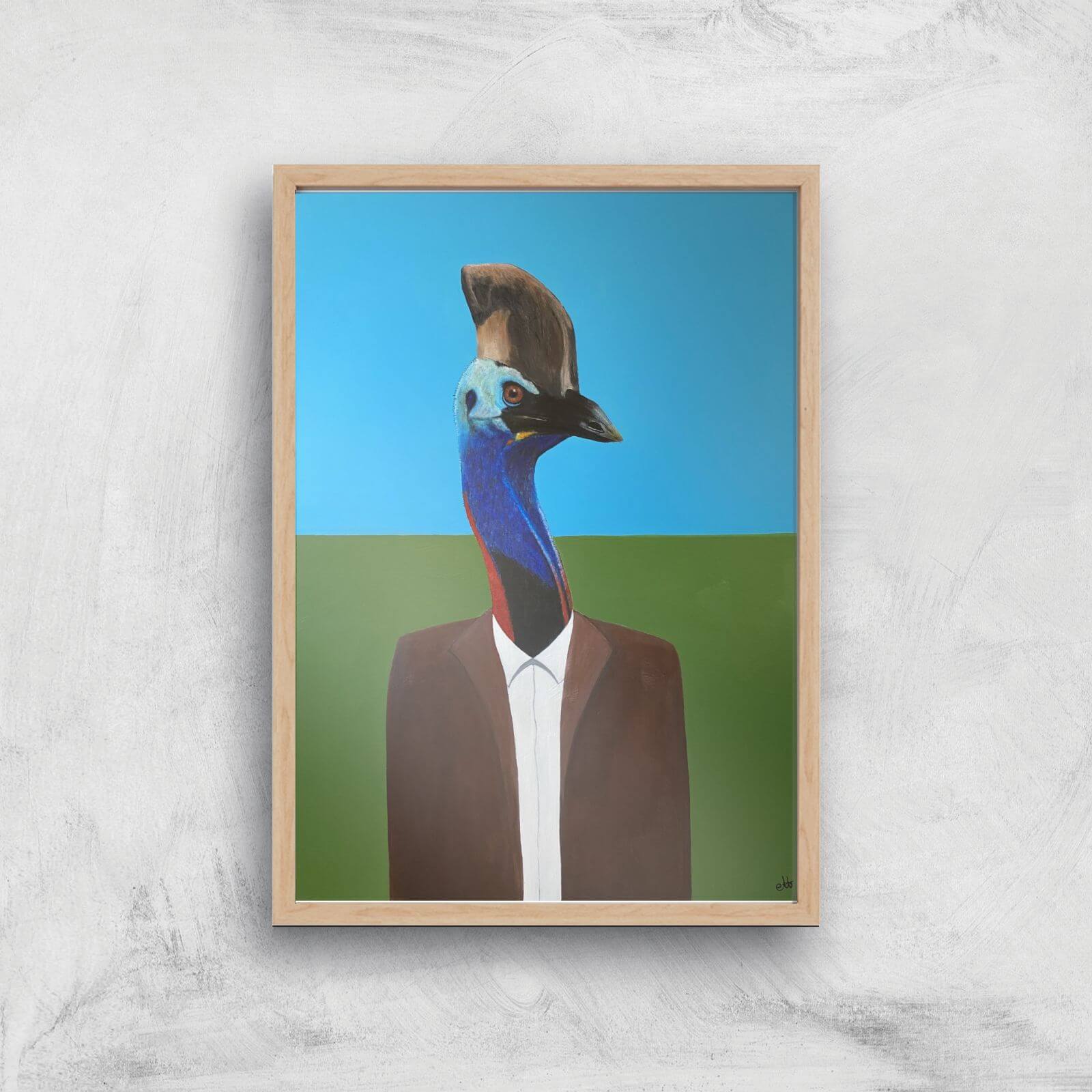 Cassowary In Suit Giclee Art Print - A4 - Wooden Frame