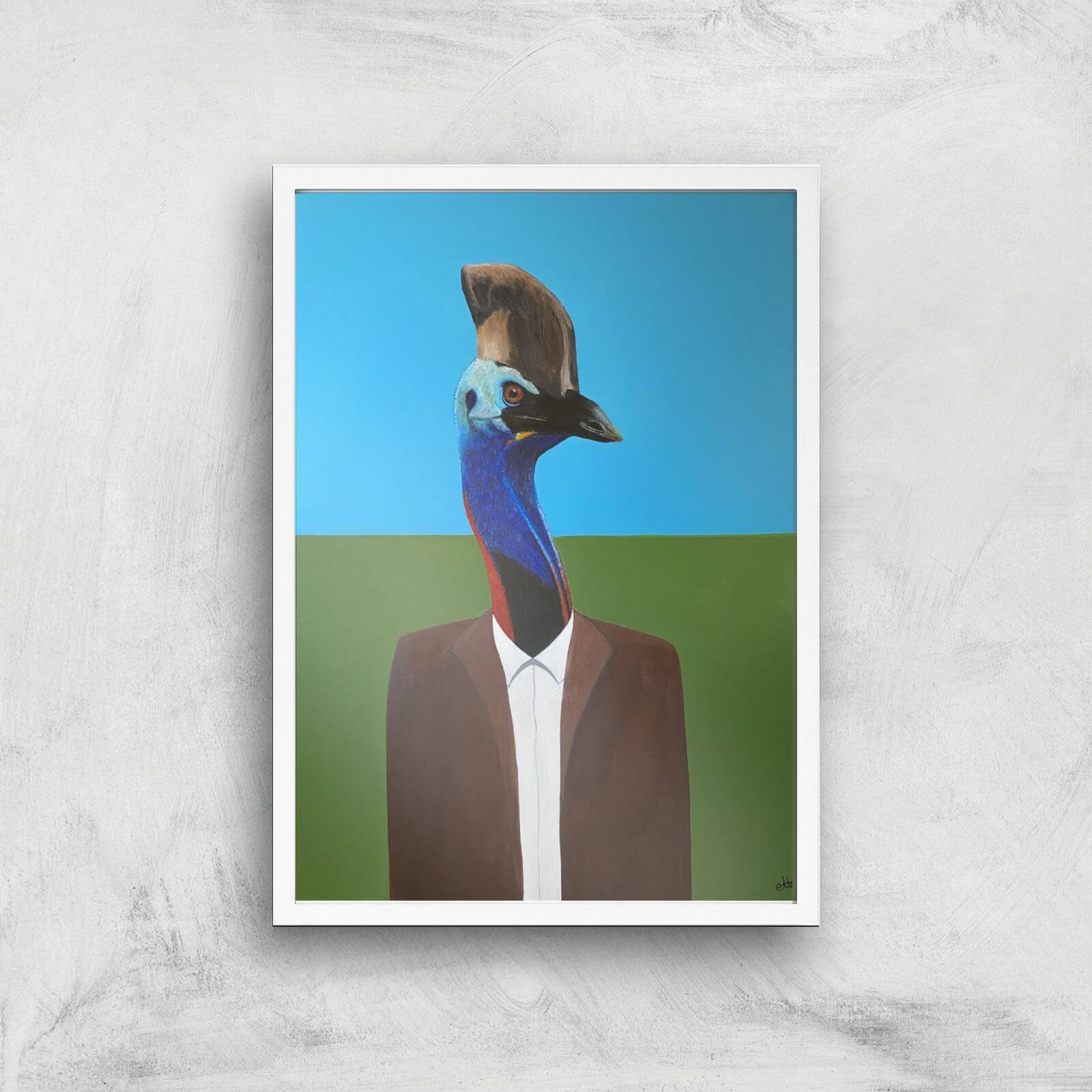 Cassowary In Suit Giclee Art Print - A2 - White Frame