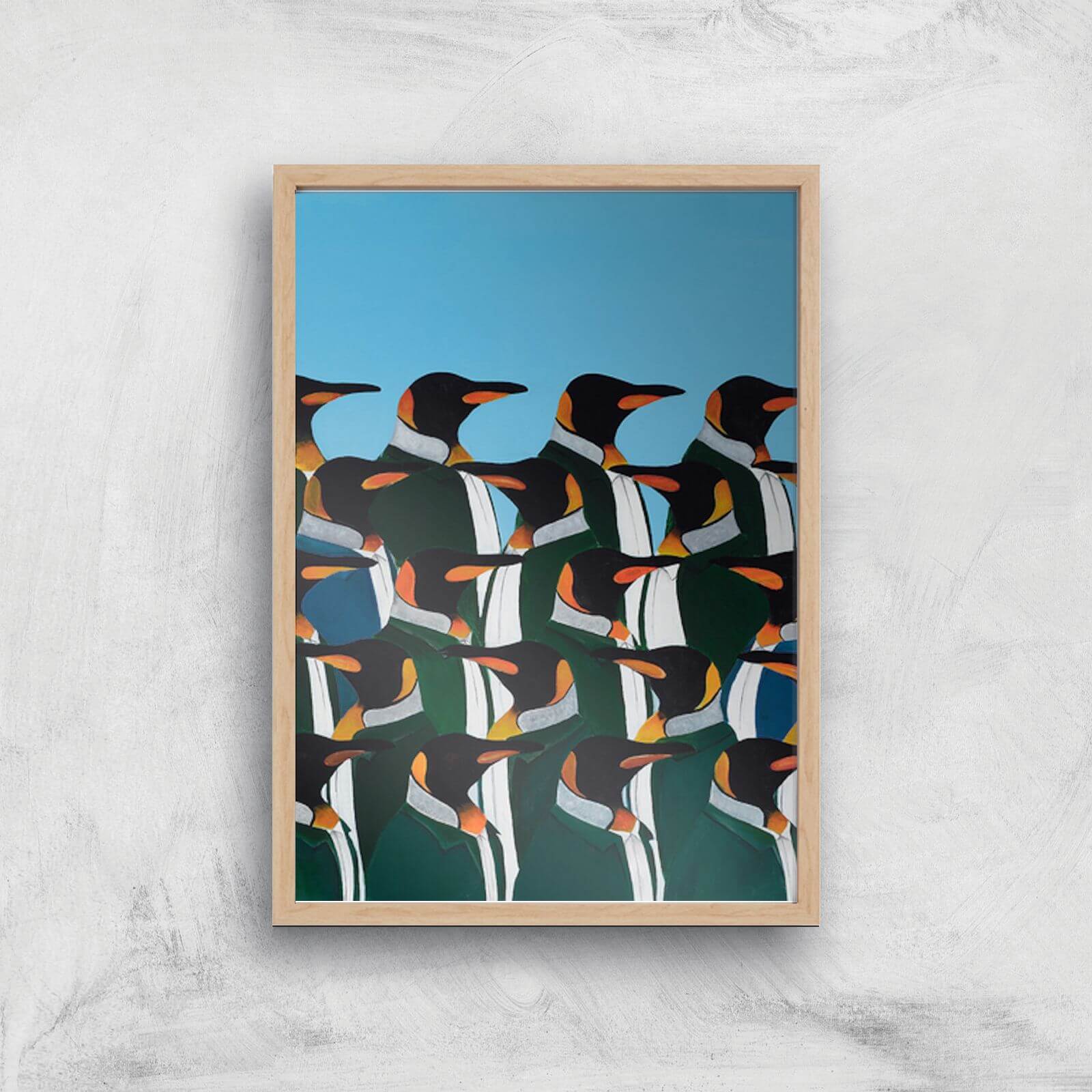 Penguins In Suits Giclee Art Print - A4 - Wooden Frame