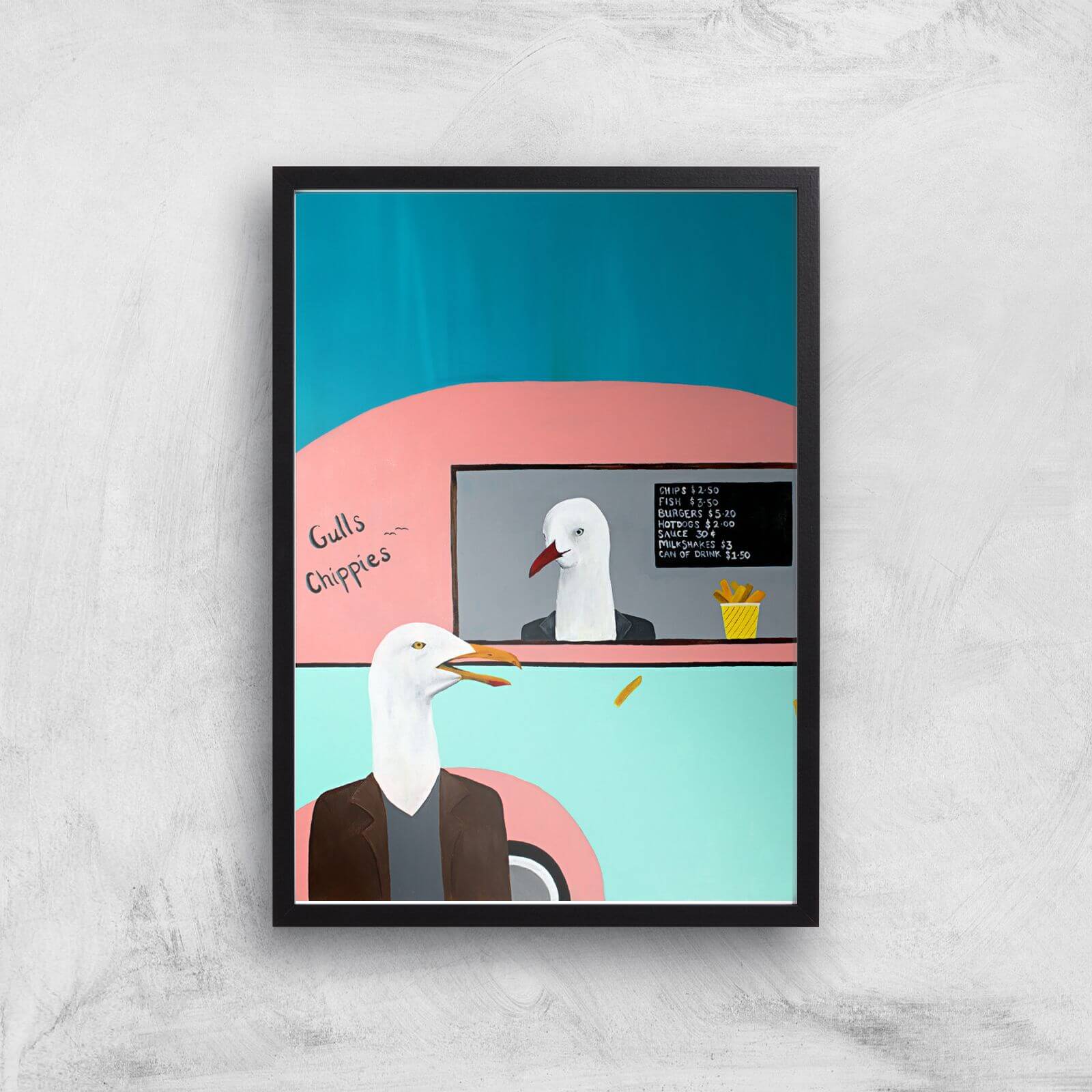 Gulls Chippies Giclee Art Print - A3 - Black Frame