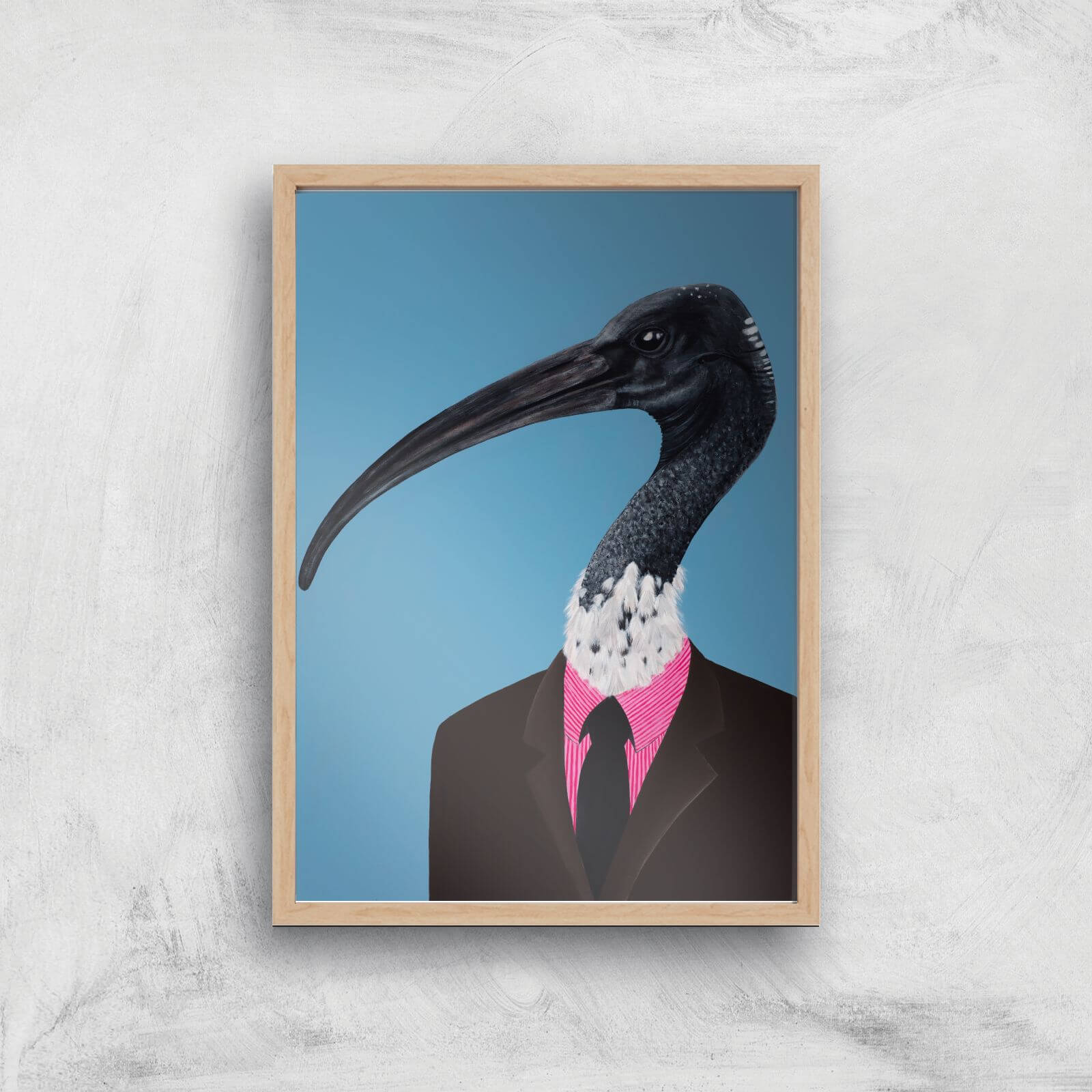Ibis In Suit Giclee Art Print - A4 - Wooden Frame
