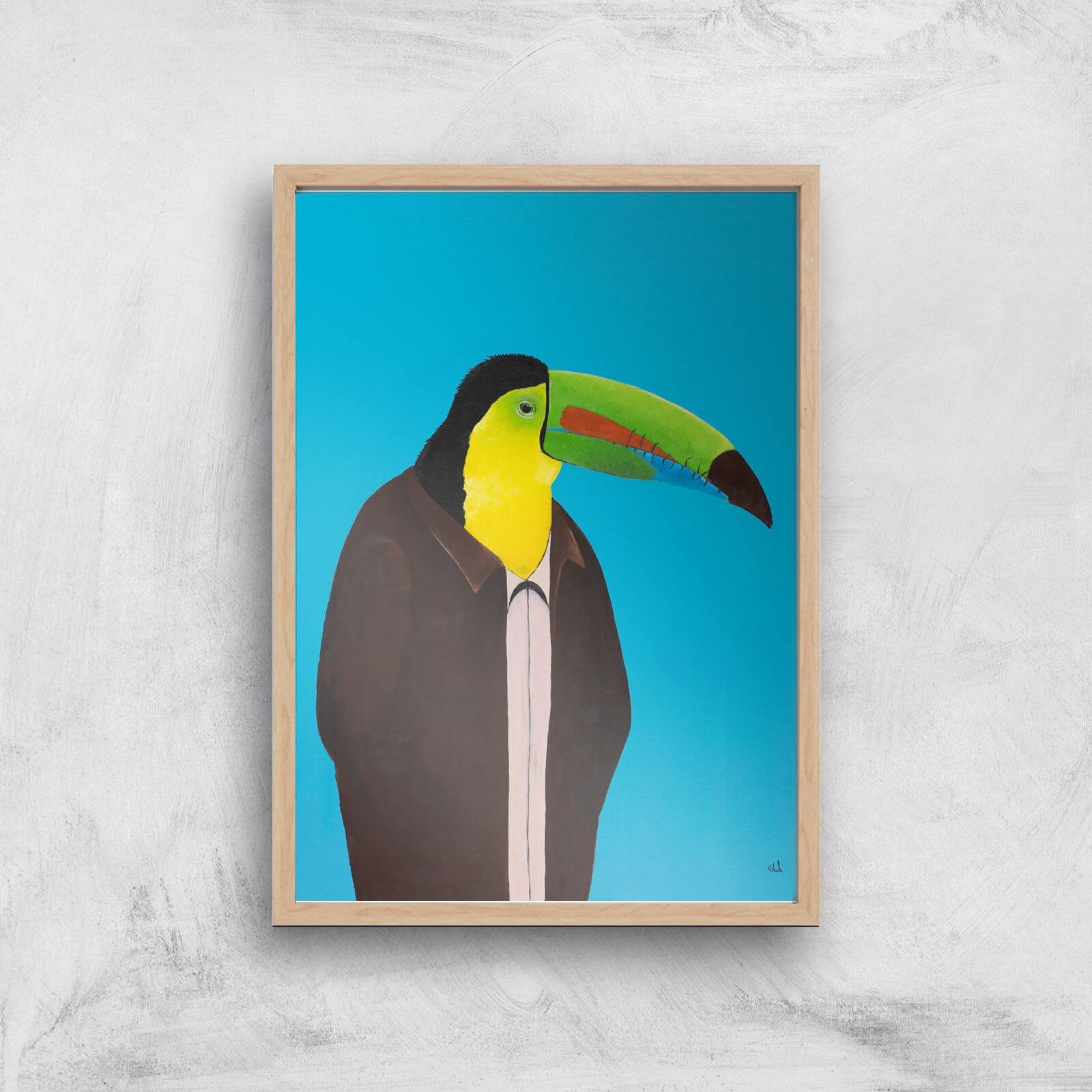 Toucan In Suit Giclee Art Print - A4 - Wooden Frame