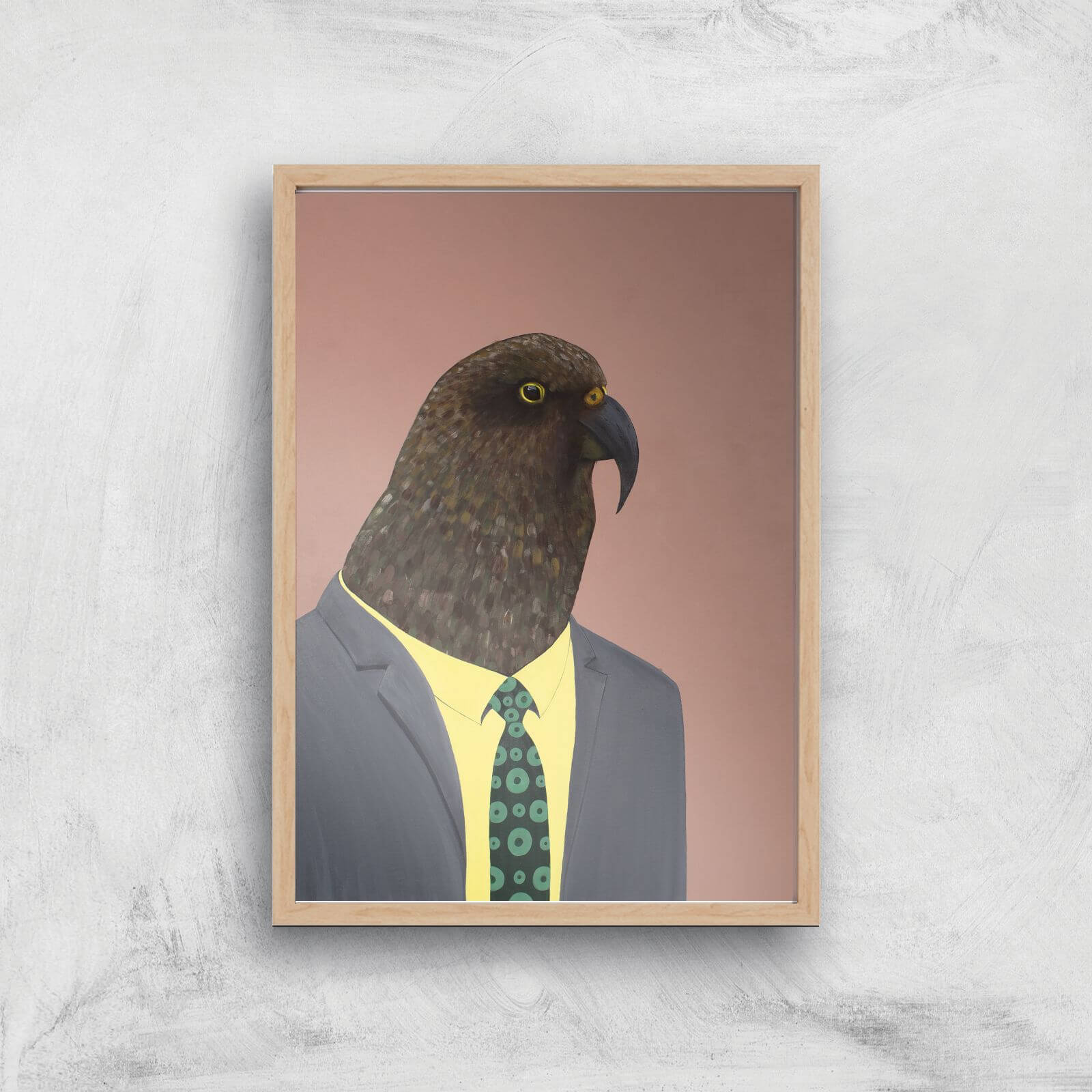 Kea In Suit Giclee Art Print - A4 - Wooden Frame