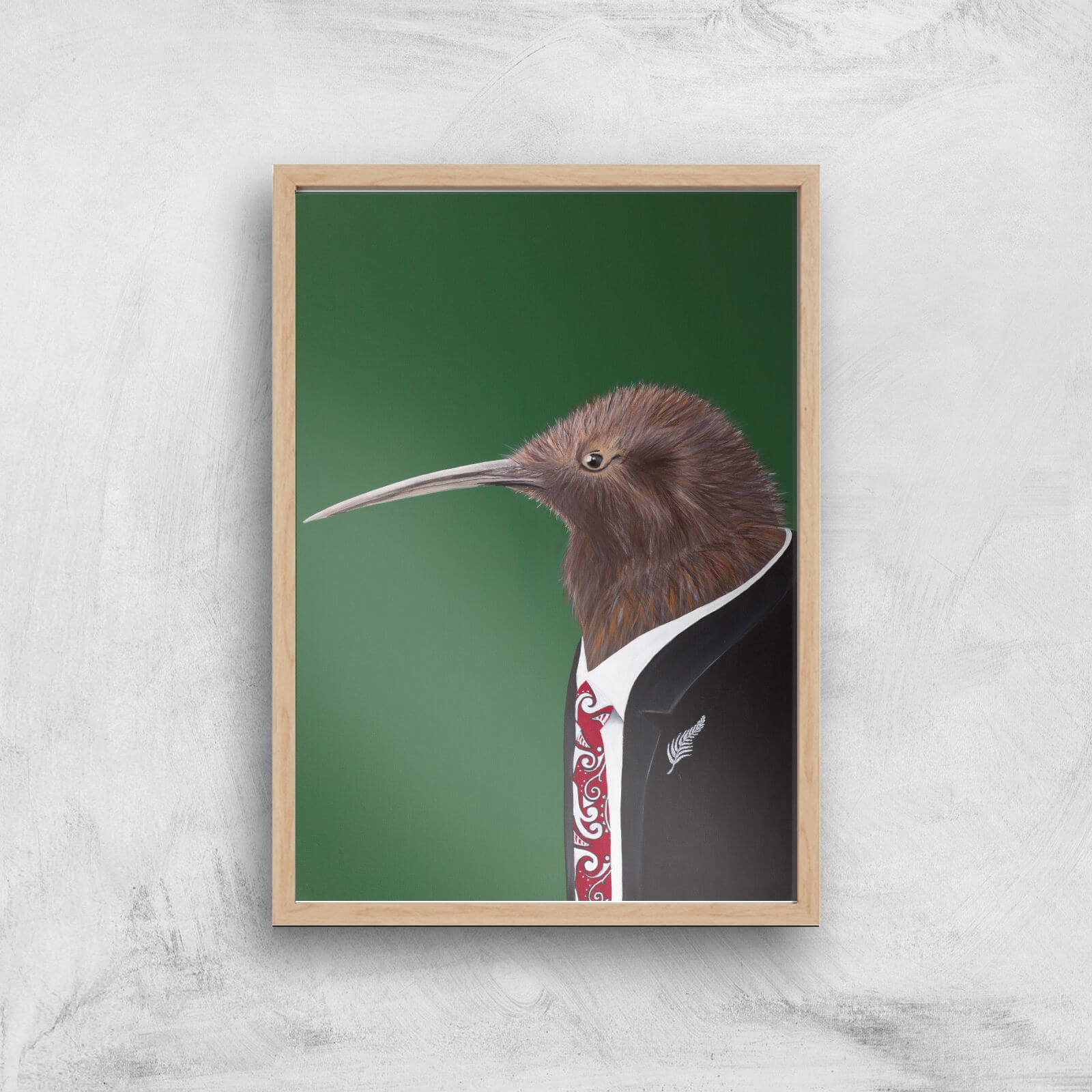 Kiwi In Suit Giclee Art Print - A4 - Wooden Frame