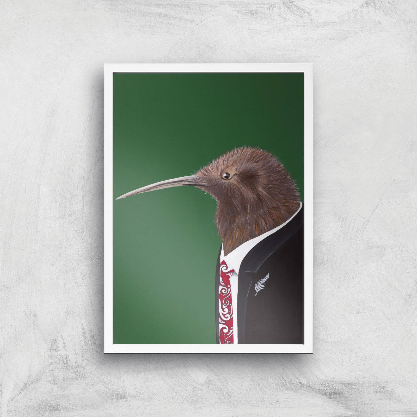 Kiwi In Suit Giclee Art Print - A2 - White Frame