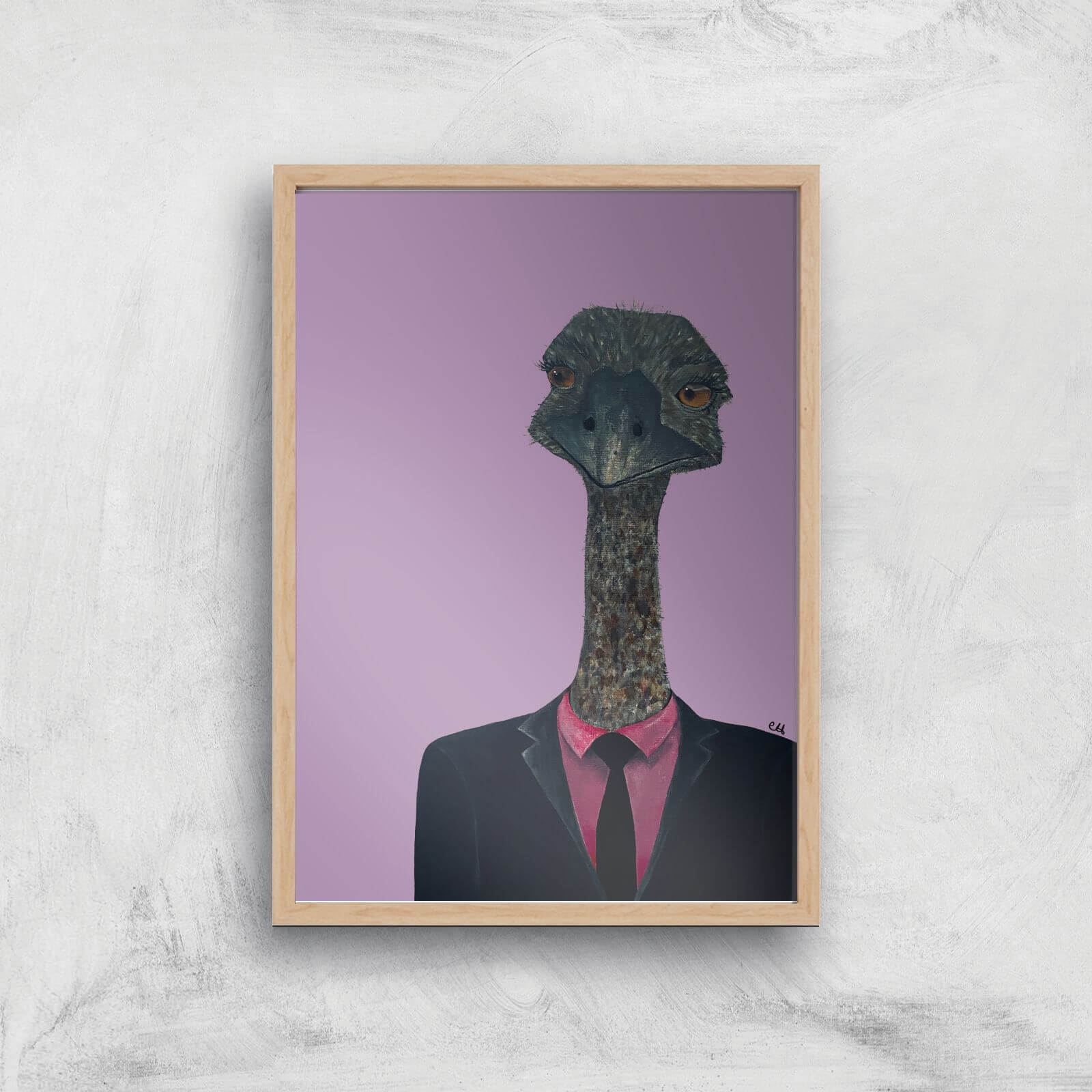 Ostrich In Suit Giclee Art Print - A3 - Wooden Frame