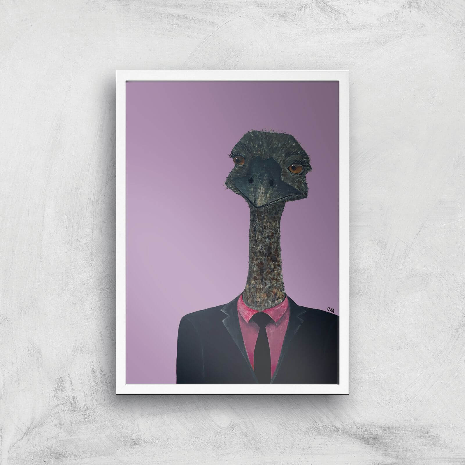 Ostrich In Suit Giclee Art Print - A2 - White Frame