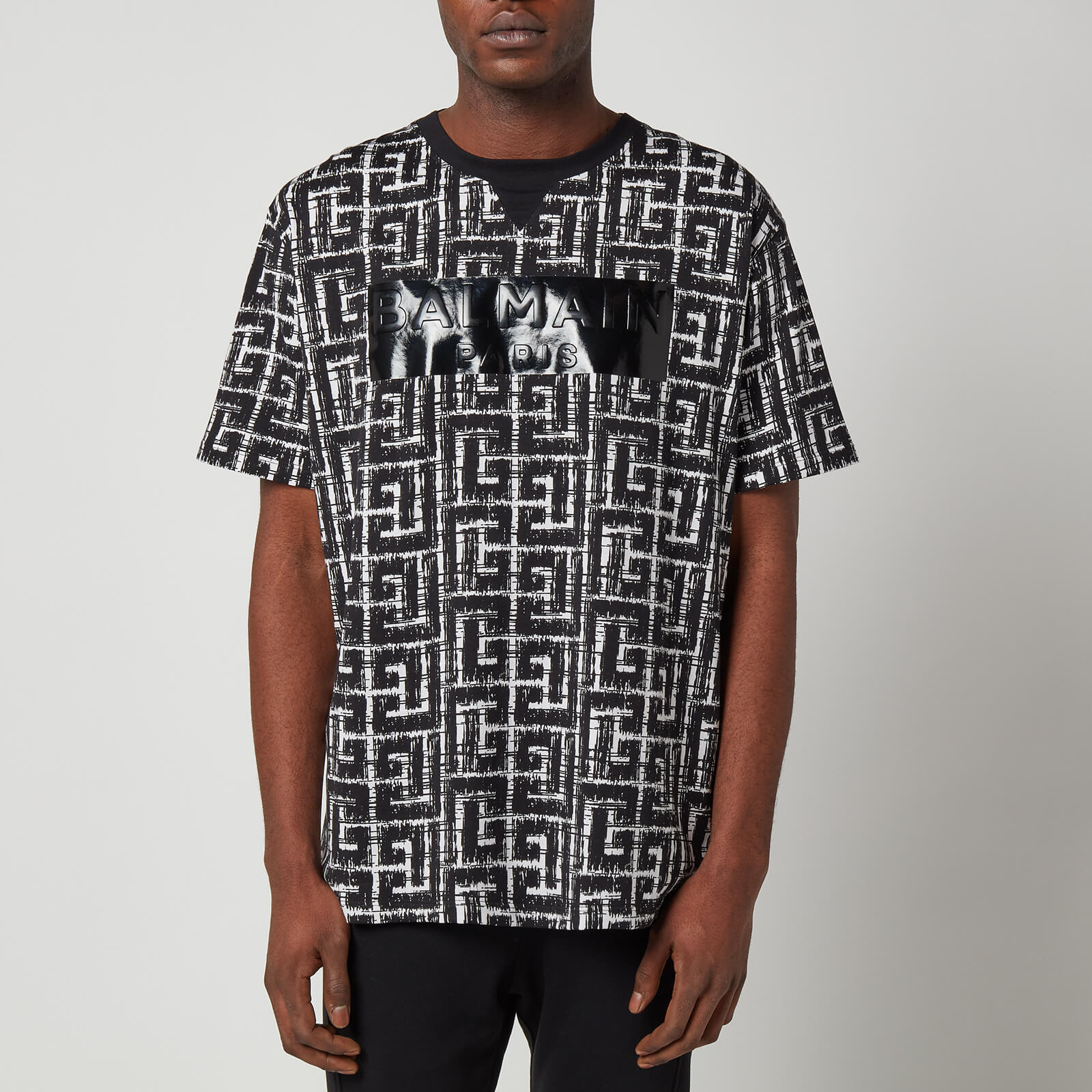 Balmain Men's Tape Monogram T-Shirt - White/Black - L
