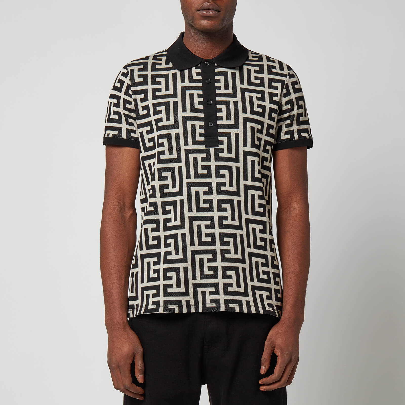 Balmain Men's Monogram Jersey Polo Shirt - Ivory/Black - S