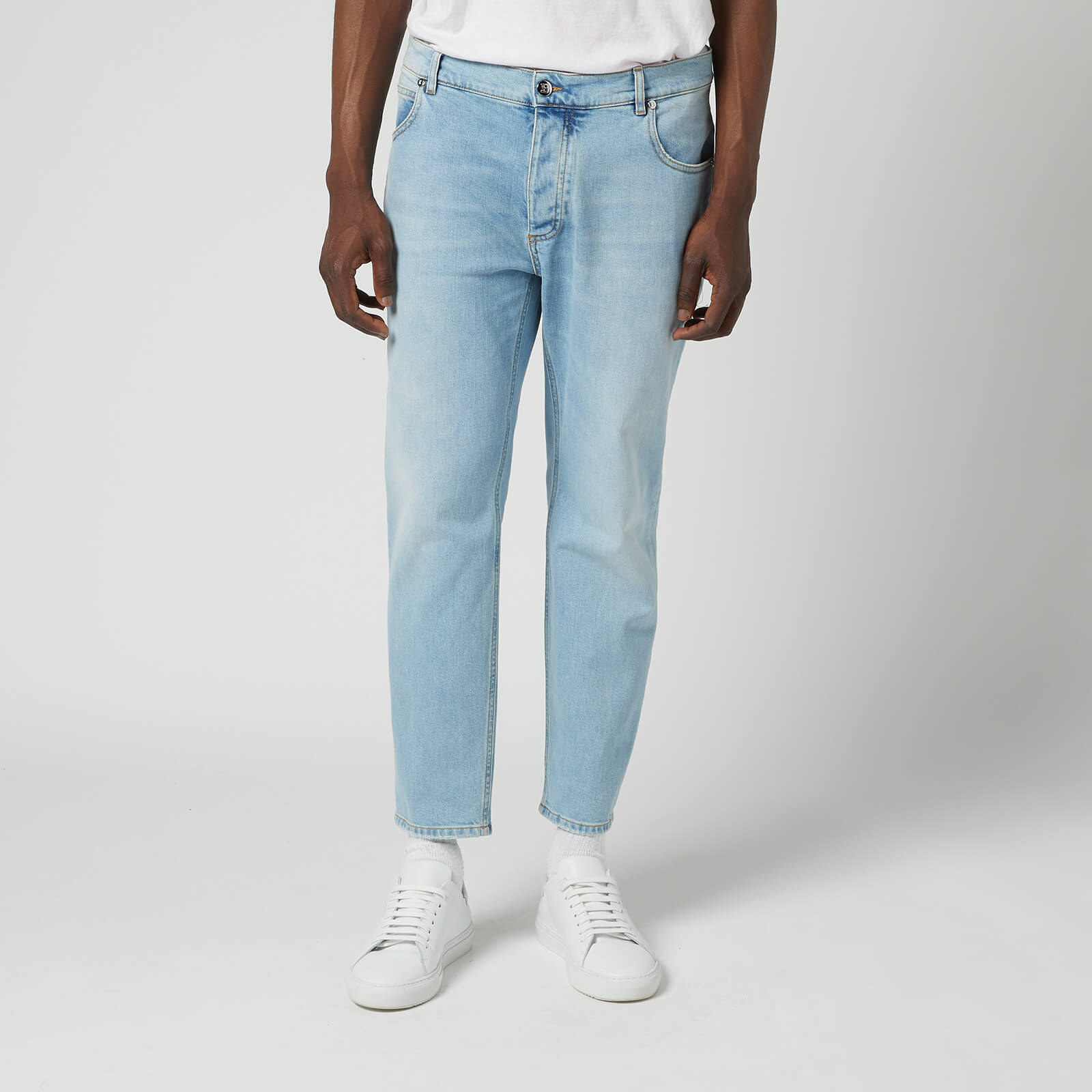 Balmain Men's Embossed Cropped Tapered Jeans - Blue - W30
