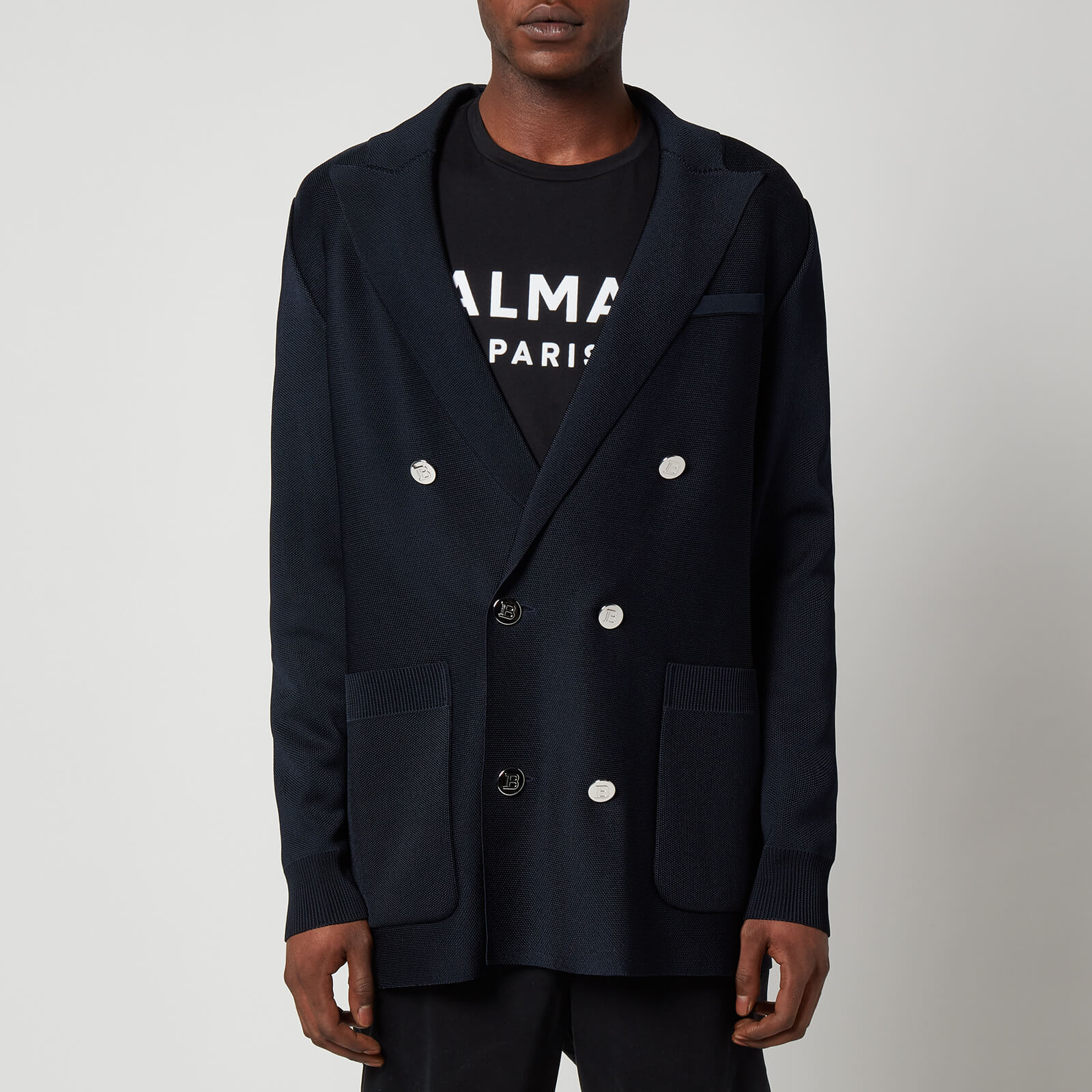 Balmain Men's 6 Button Knitted Blazer - Marine - S