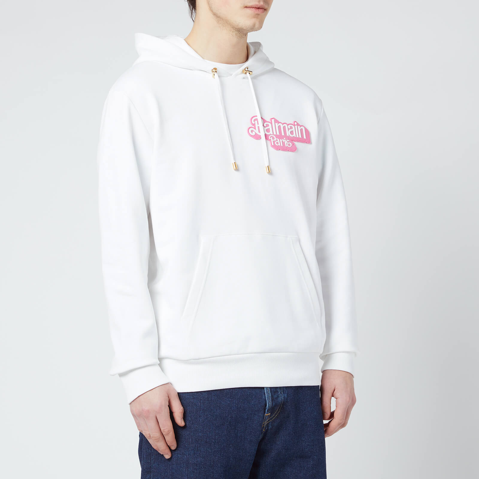 Balmain X Barbie Men's Rubber Patch Hoodie - White/Pink - S