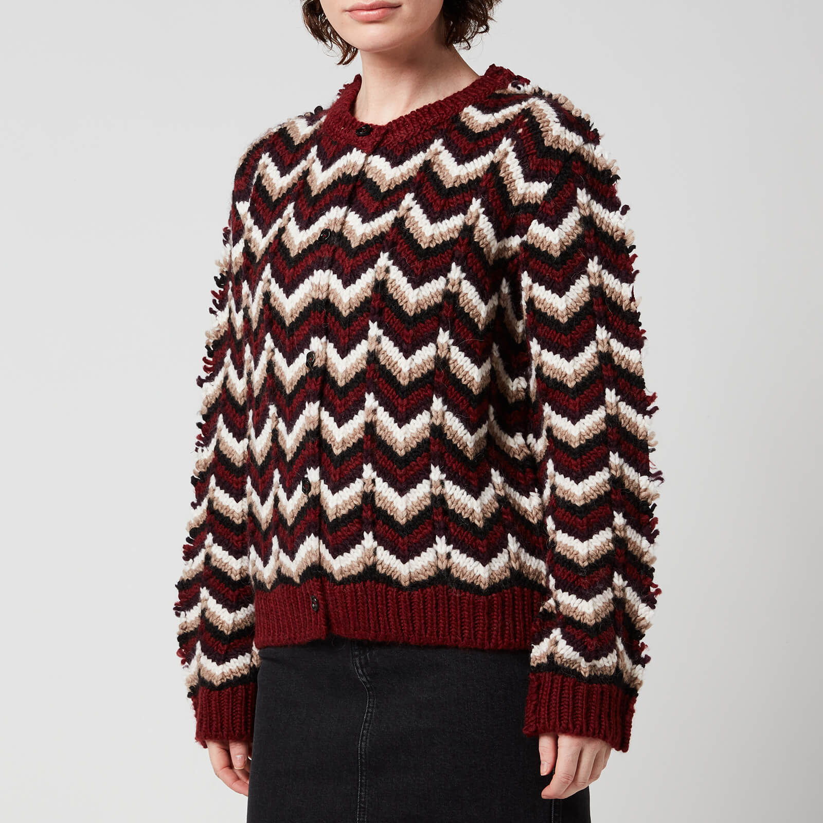 Marni Women's Mix Wool Stripe Cardigan - Burgundy - IT42/UK10