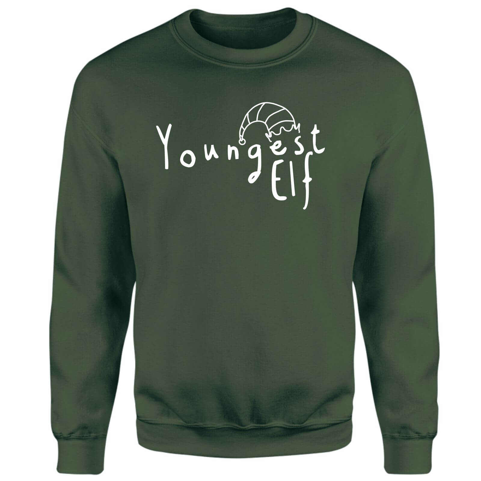 Youngest Christmas Elf Sweatshirt - Green - M - Green