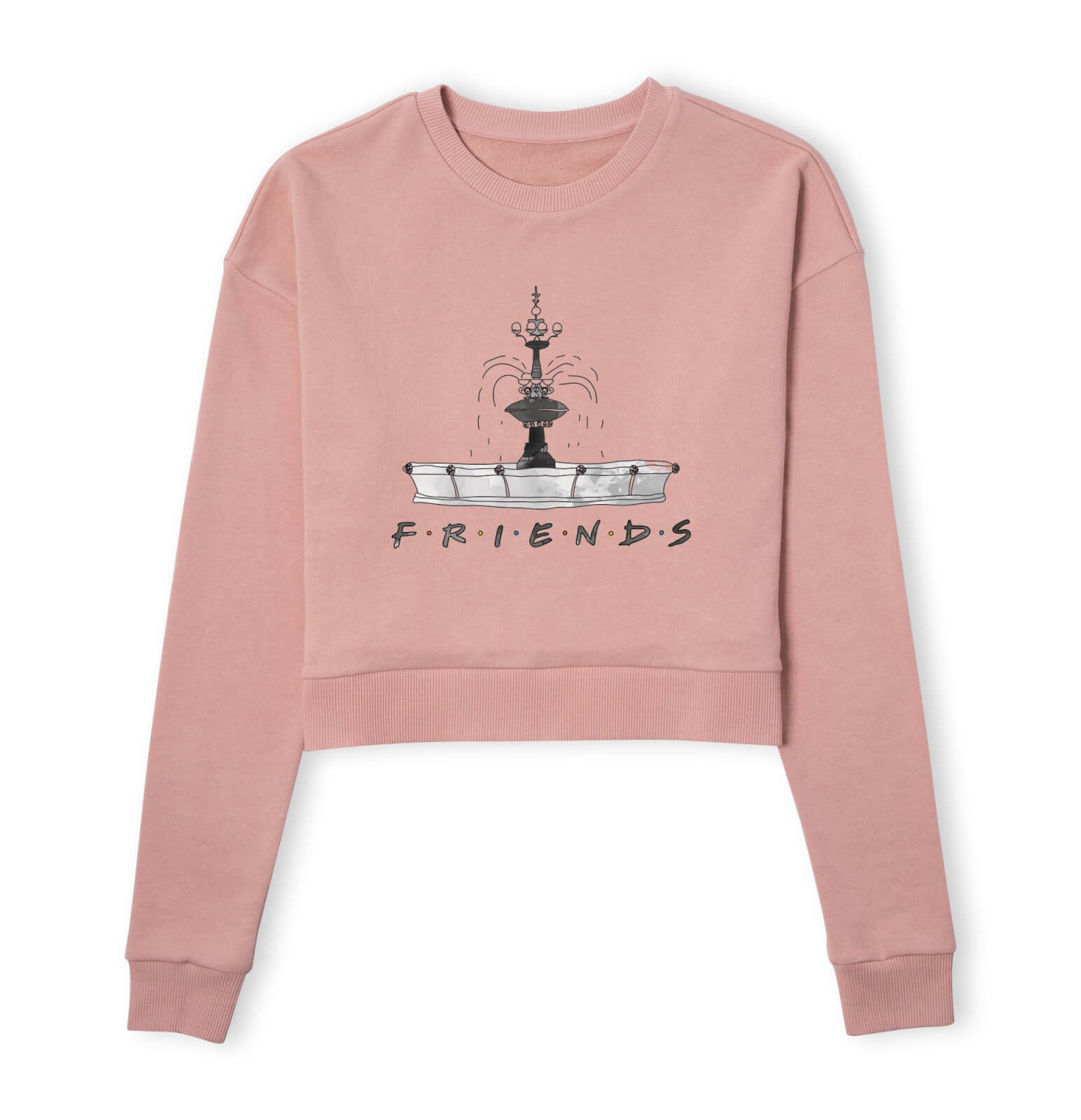 Friends Fountain Sketch Women's Cropped Sweatshirt - Dusty Pink - S - Dusty pink