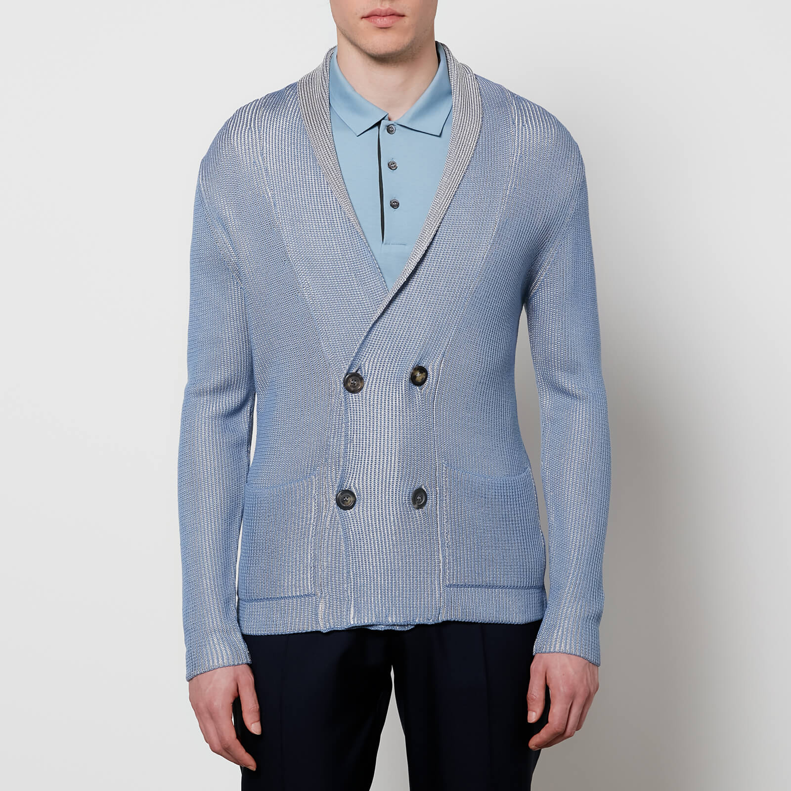 Canali Men's Knitted Jacket - Light Blue - 52/XL
