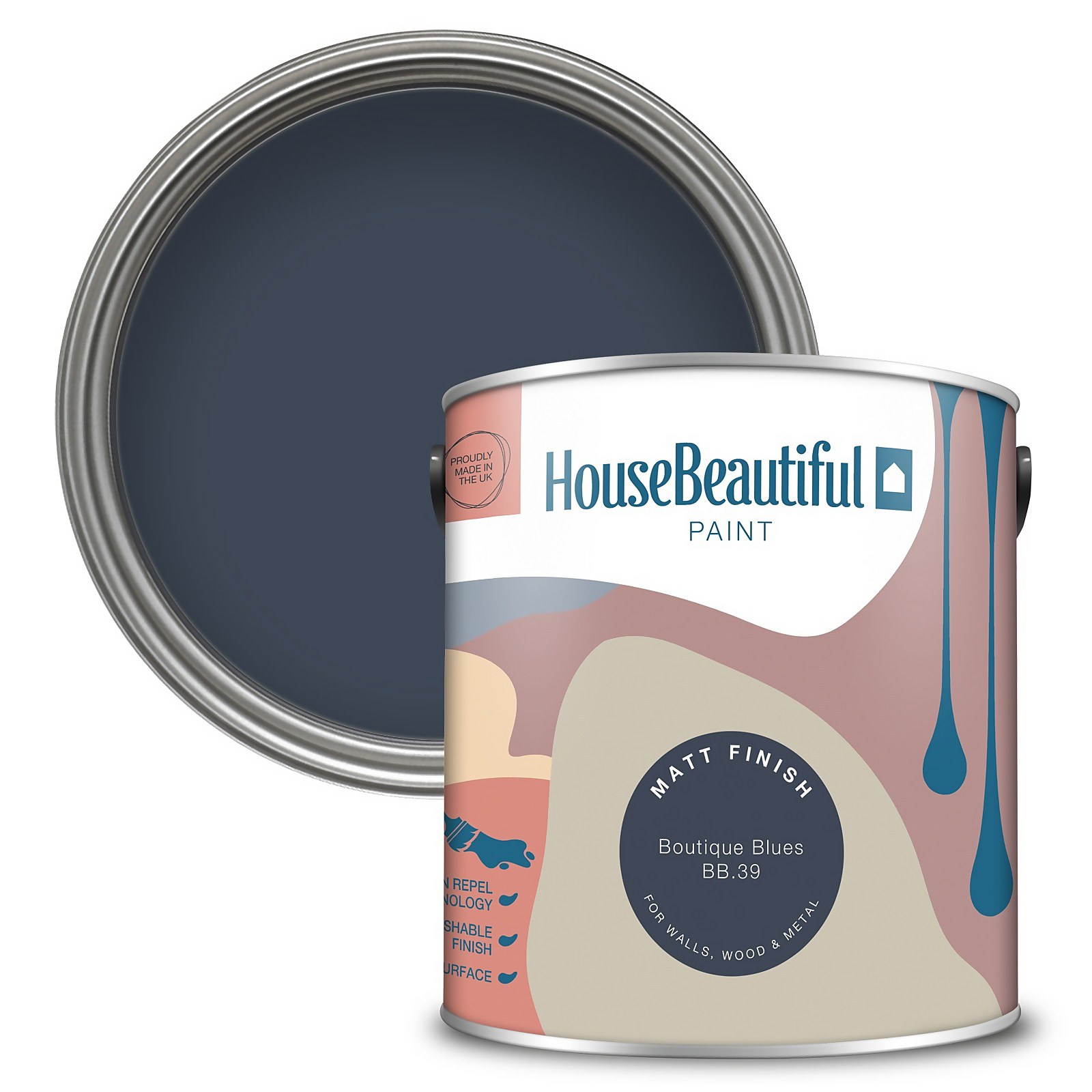 Photo of House Beautiful Durable Matt Emulsion Multi-surface Paint Boutique Blues Bb.39 - 2.5l