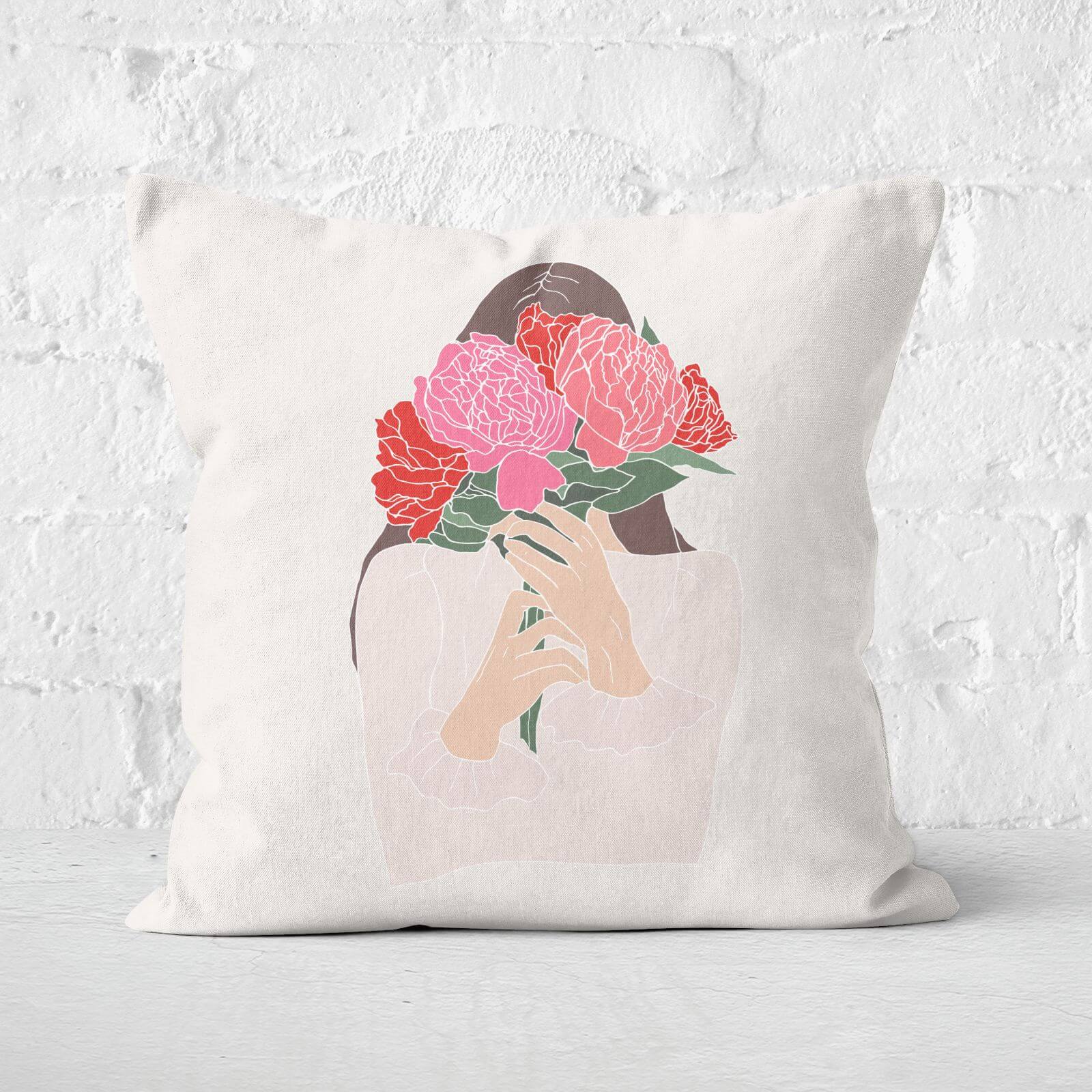 Hiding Behind Peonies Square Cushion - 40x40cm - Soft Touch