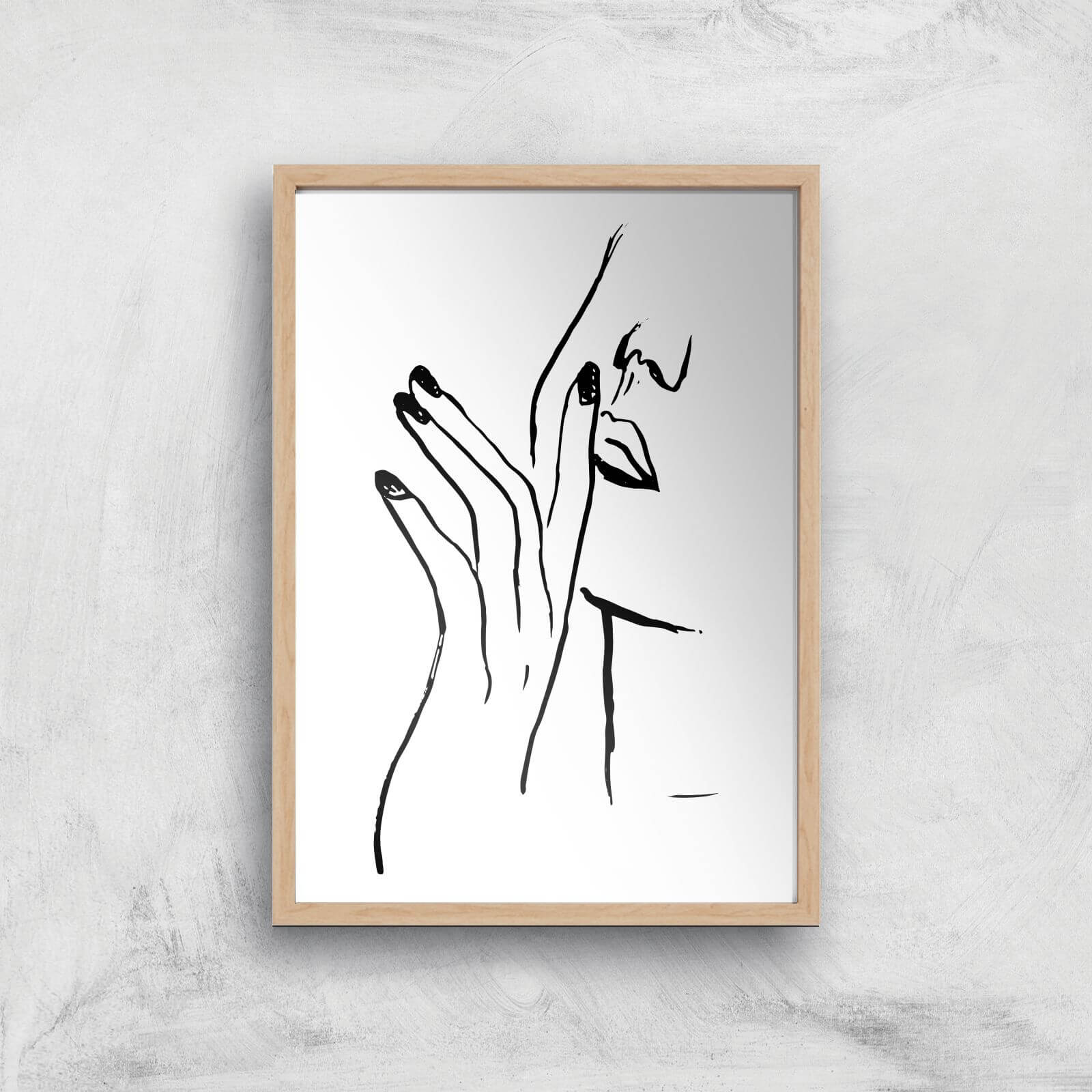 Face Hands Giclee Art Print - A4 - Wooden Frame