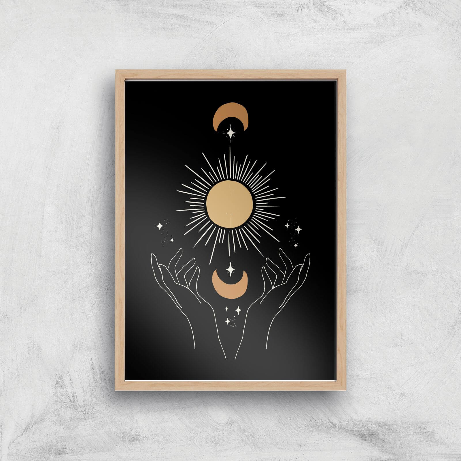 Hands Dark Celestial Giclee Art Print - A4 - Wooden Frame