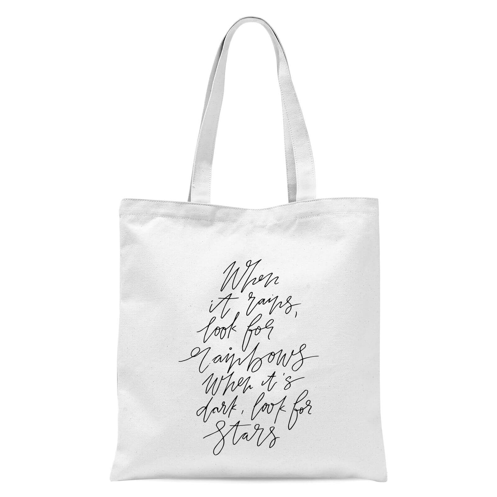 When It Rains Look Rainbows Tote Bag - White