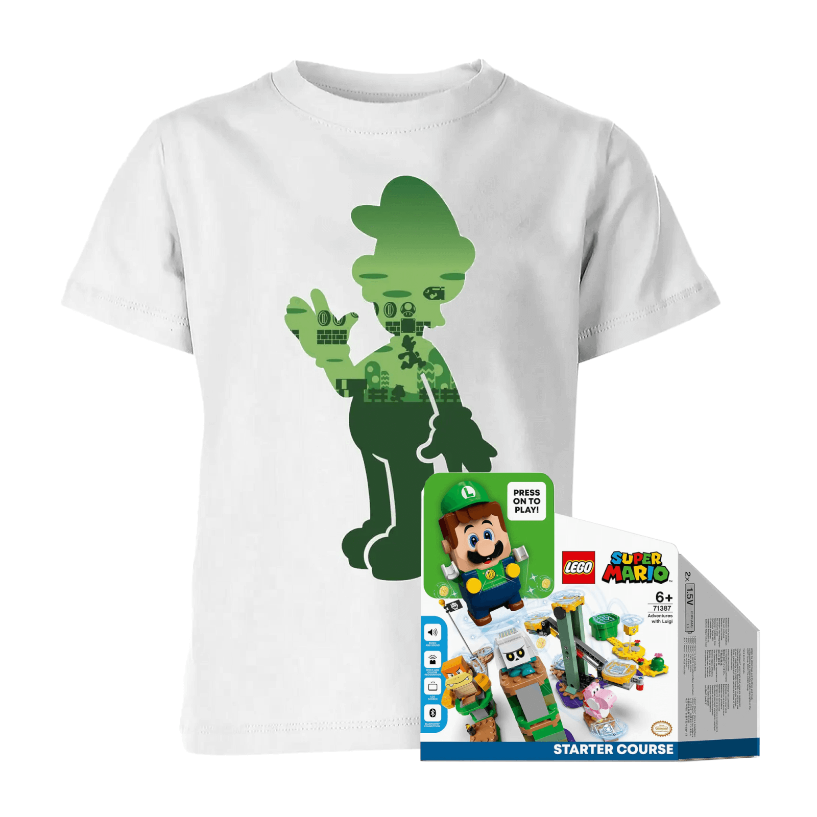 Luigi LEGO Starter Course & Kids' T-Shirt Bundle - 3-4 Years - White