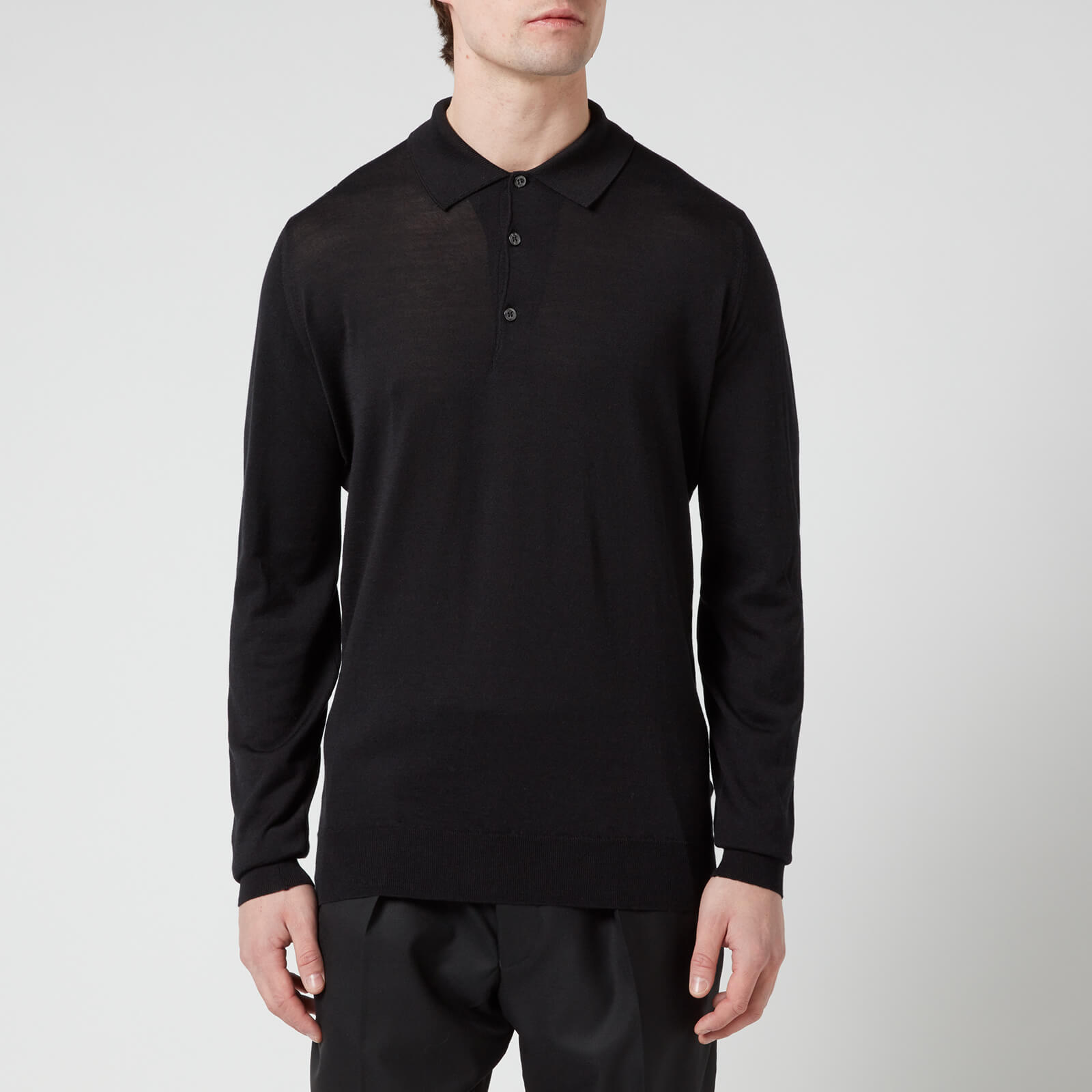 John Smedley Men's Cbelper Long Sleeve Polo Shirt - Black - S