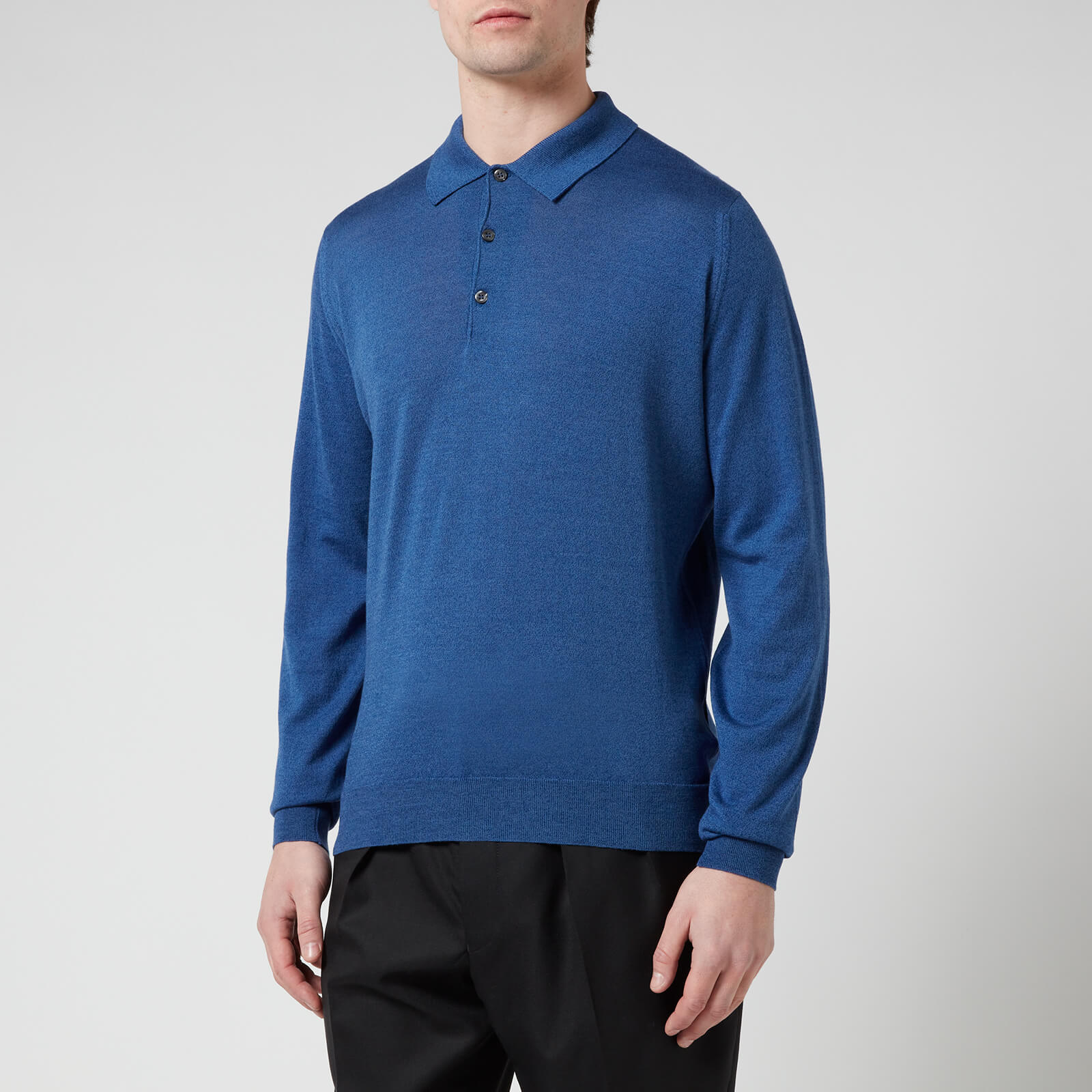 John Smedley Men's Cbelper Long Sleeve Polo Shirt - River Blue - S