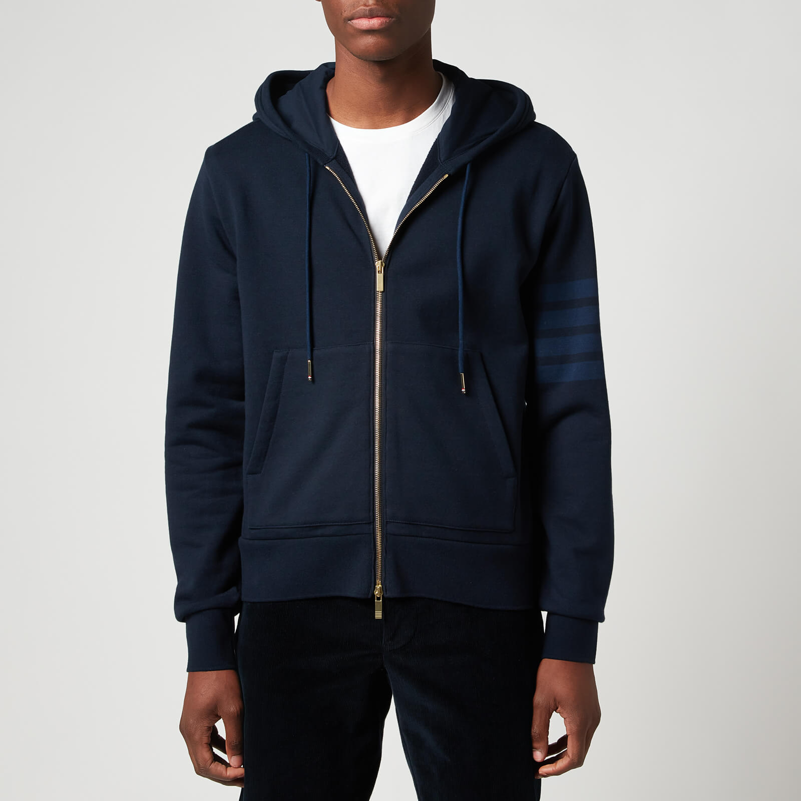 Thom Browne Men's Tonal 4-Bar Relaxed Full Zip Hoodie - Navy - 2/M