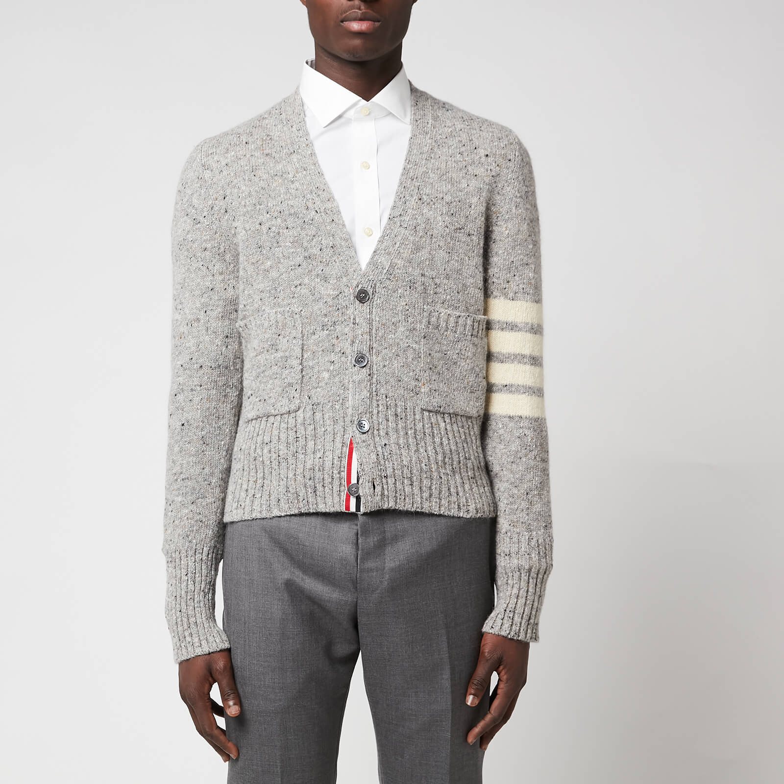 Thom Browne Men's 4-Bar Mohair Tweed Cardigan - Light Grey - 2/M